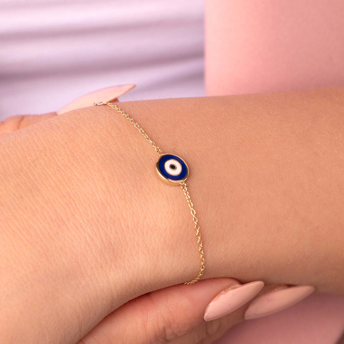 Double Sided Navy Blue Evil Eye Bracelet in 14K Gold