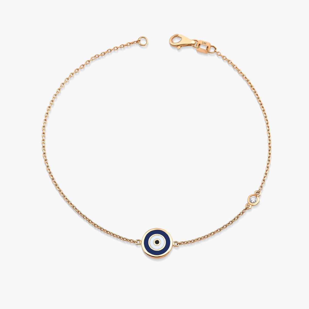 Double Sided Navy Blue Evil Eye Bracelet in 14K Gold
