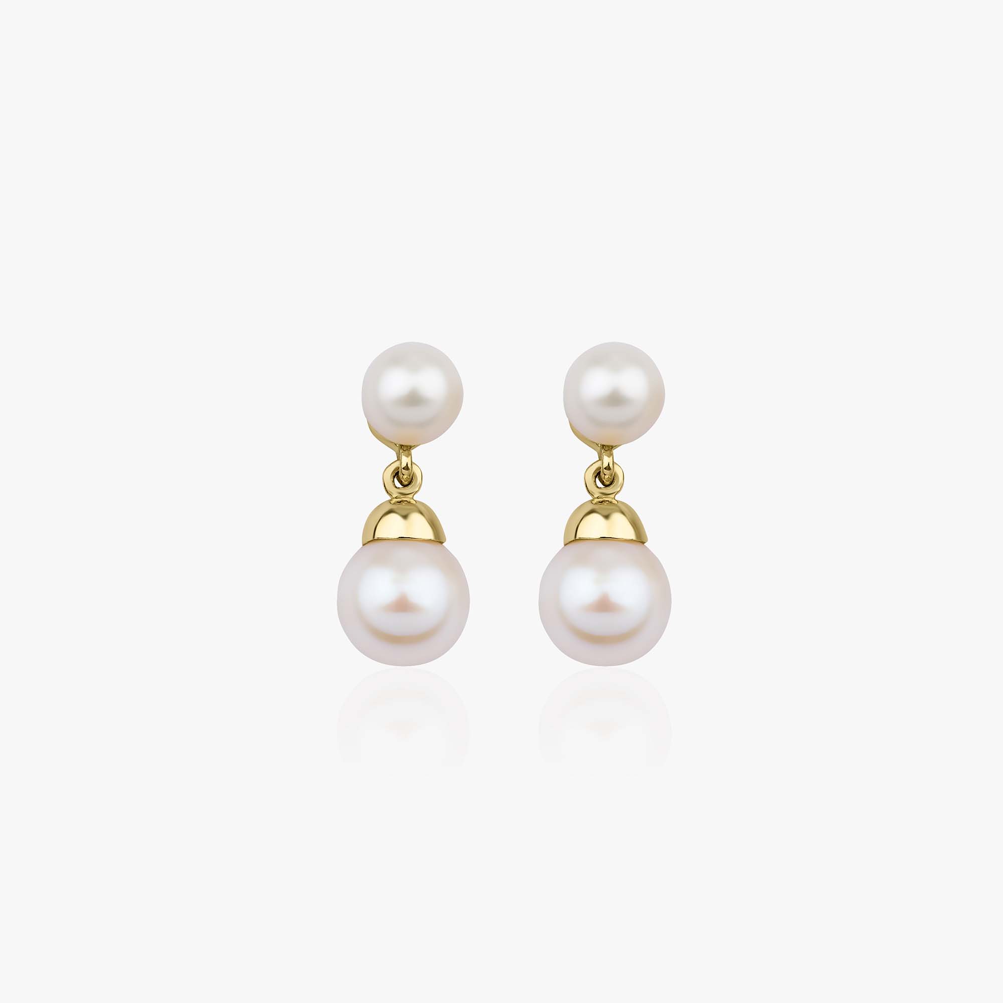 Pair of double pearl studs shown on a white background.