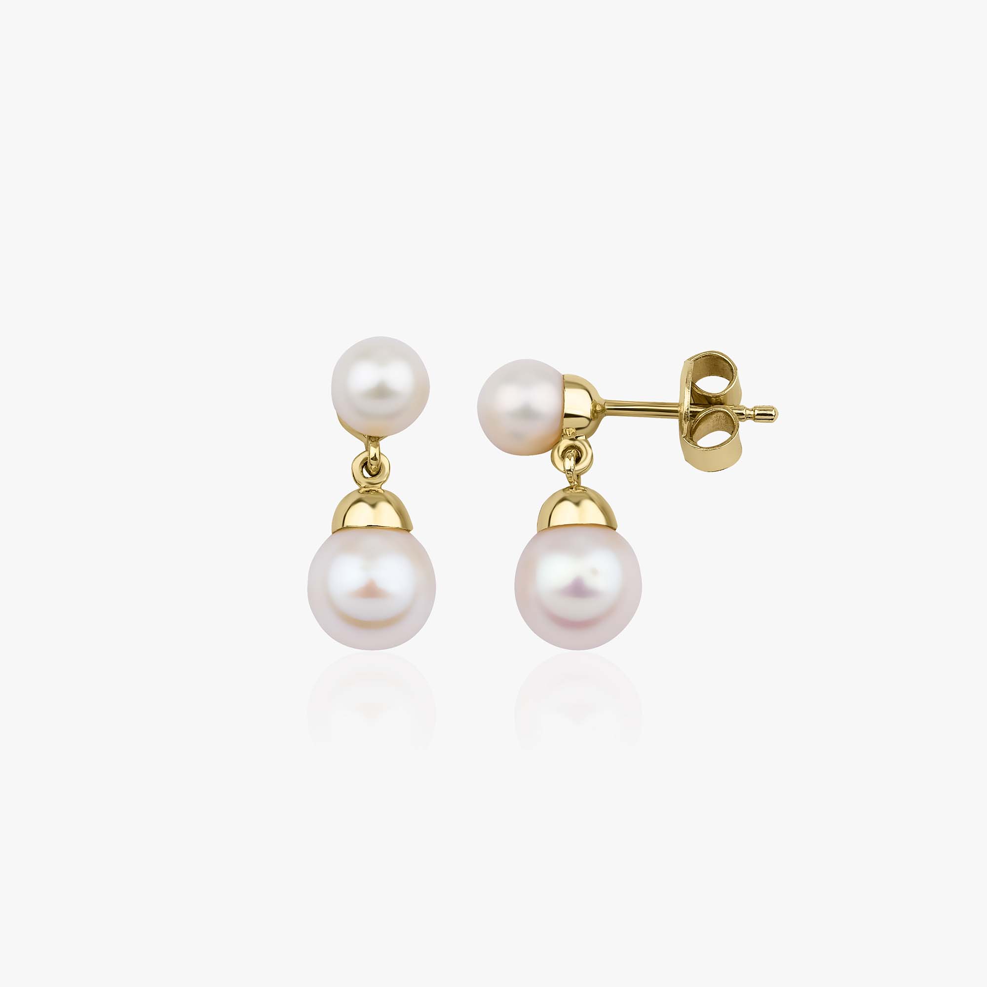 Pair of double pearl studs shown on a white background.