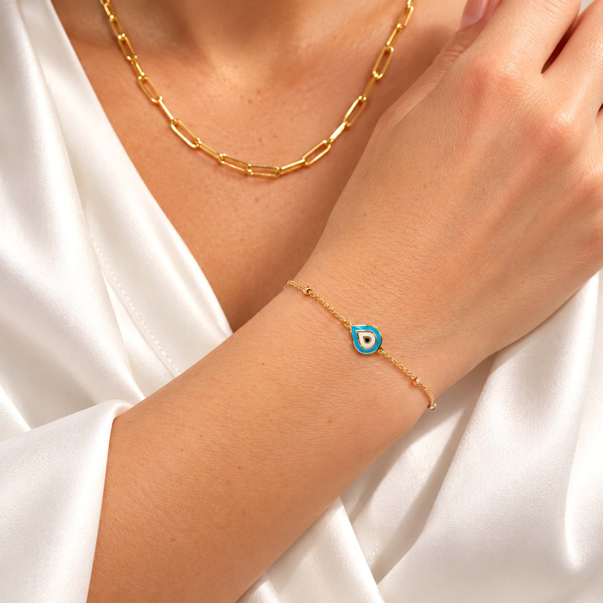 Raindrop Evil Eye Bracelet in 14K Gold