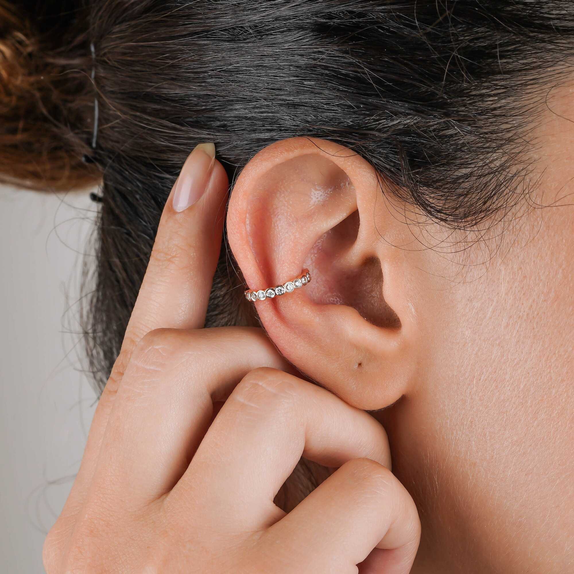 Bezel Set Diamond Ear Cuff Available in 14K and 18K Gold