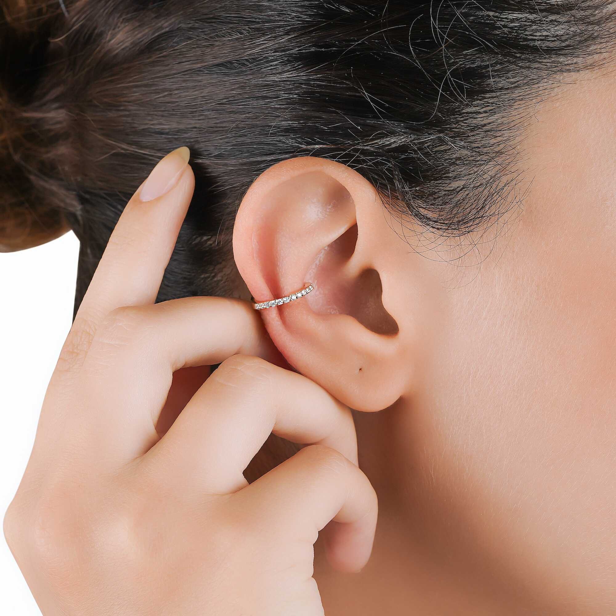 Minimal Diamond Ear Cuff Earring in 14K Gold