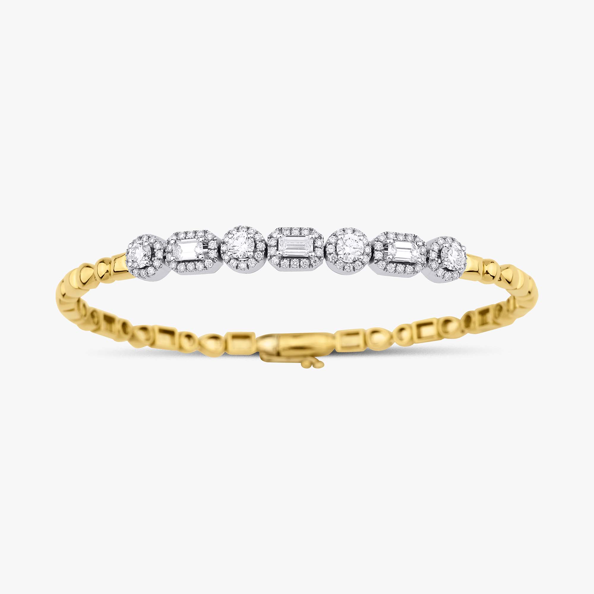 Emerald and Round Cut Diamond Bangle in 18K Gold