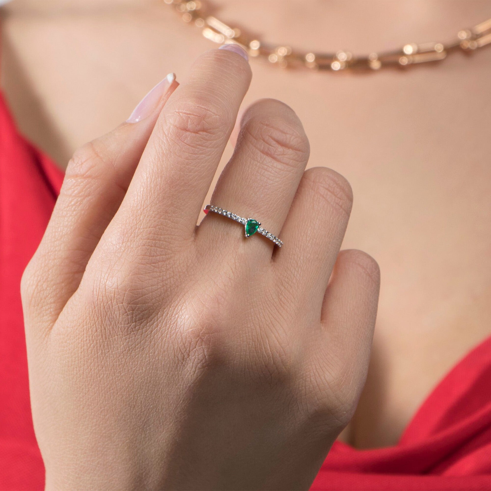 Emerald and Diamond Stacking Ring in 14K Gold