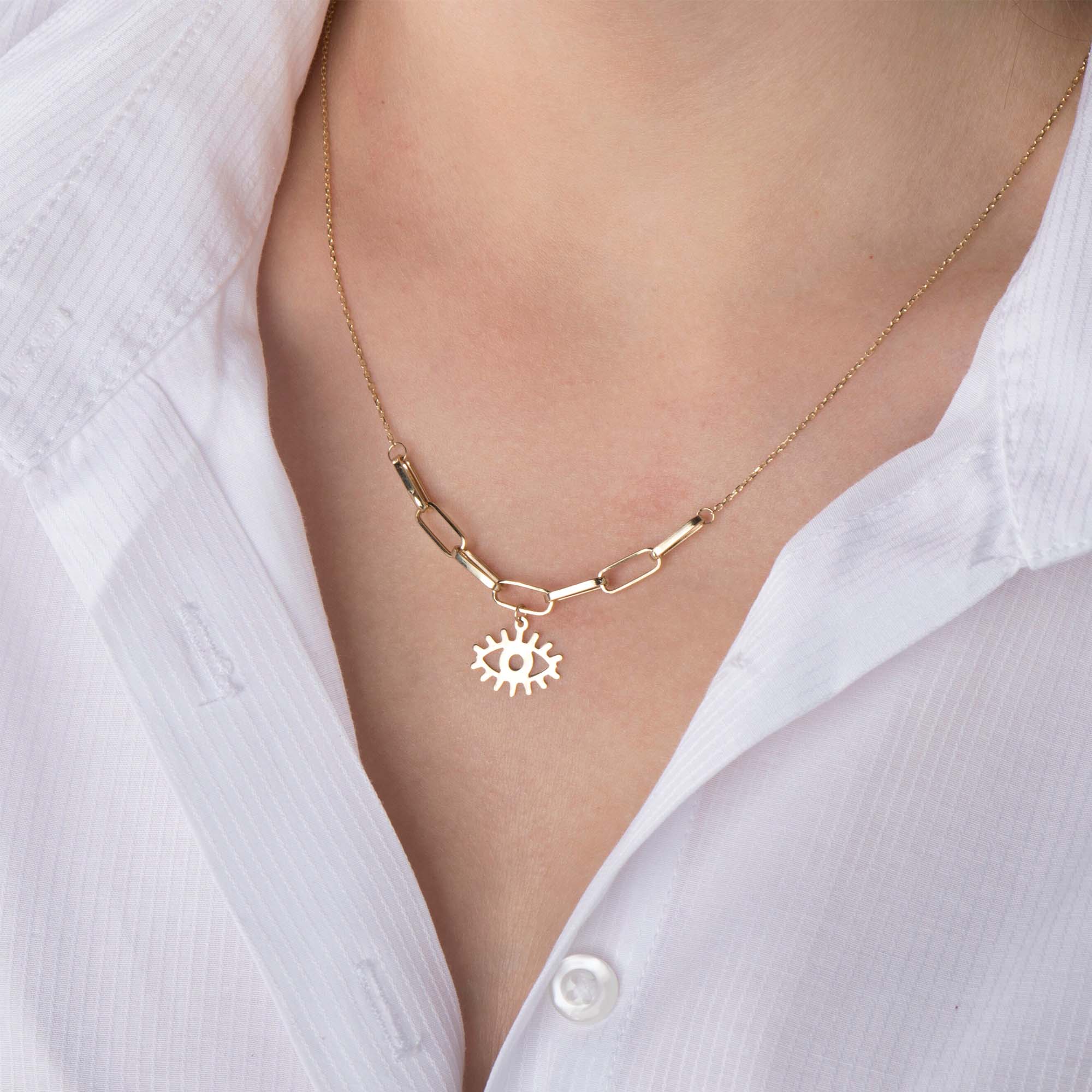 Evil Eye Layering Necklace in 14K Gold