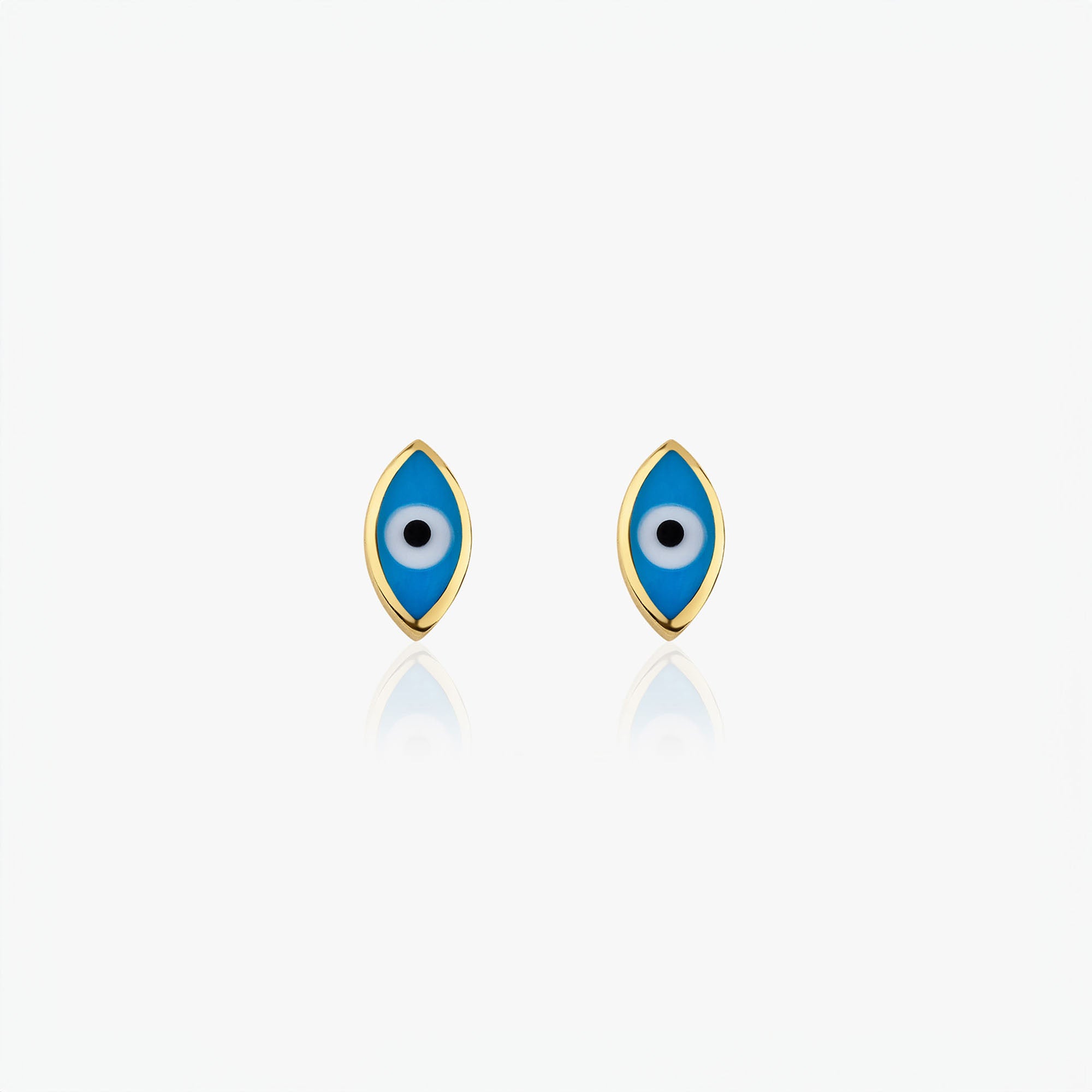 Mini Ocean Blue Evil Eye Studs In 14K Gold
