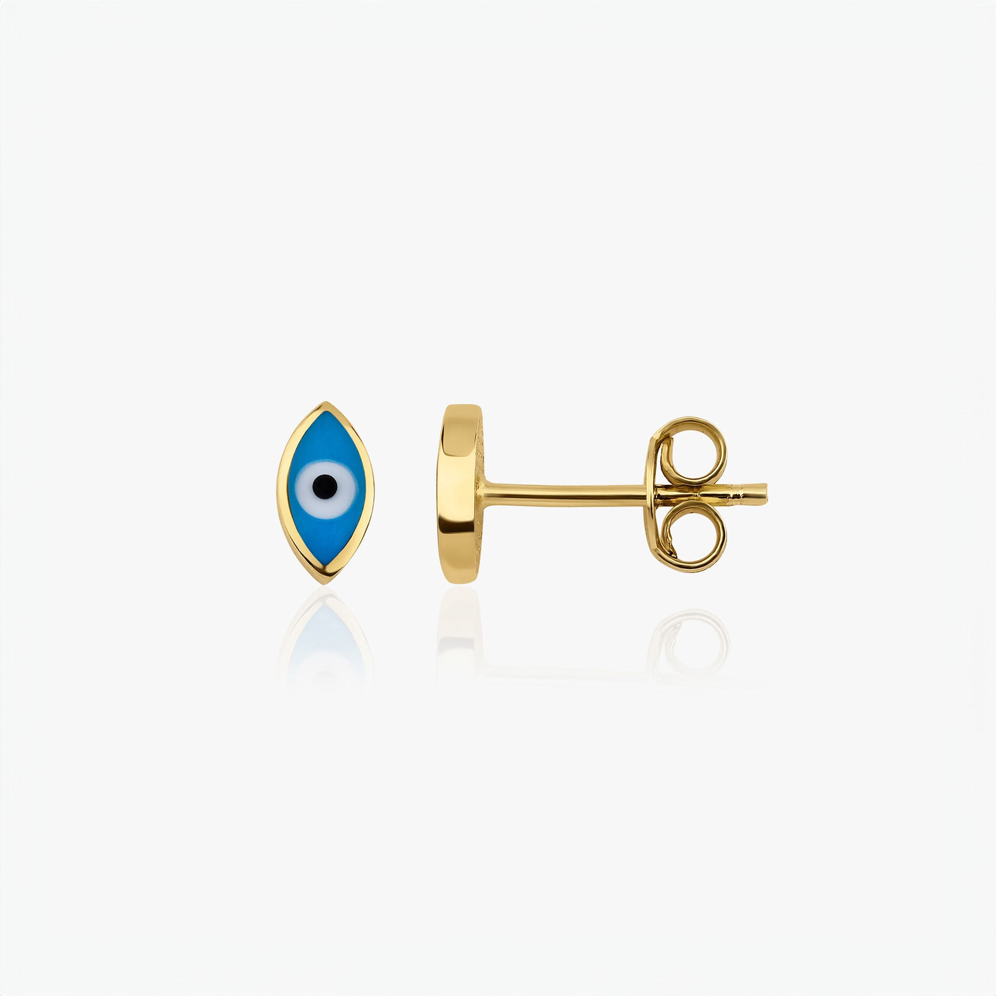 Mini Ocean Blue Evil Eye Studs In 14K Gold