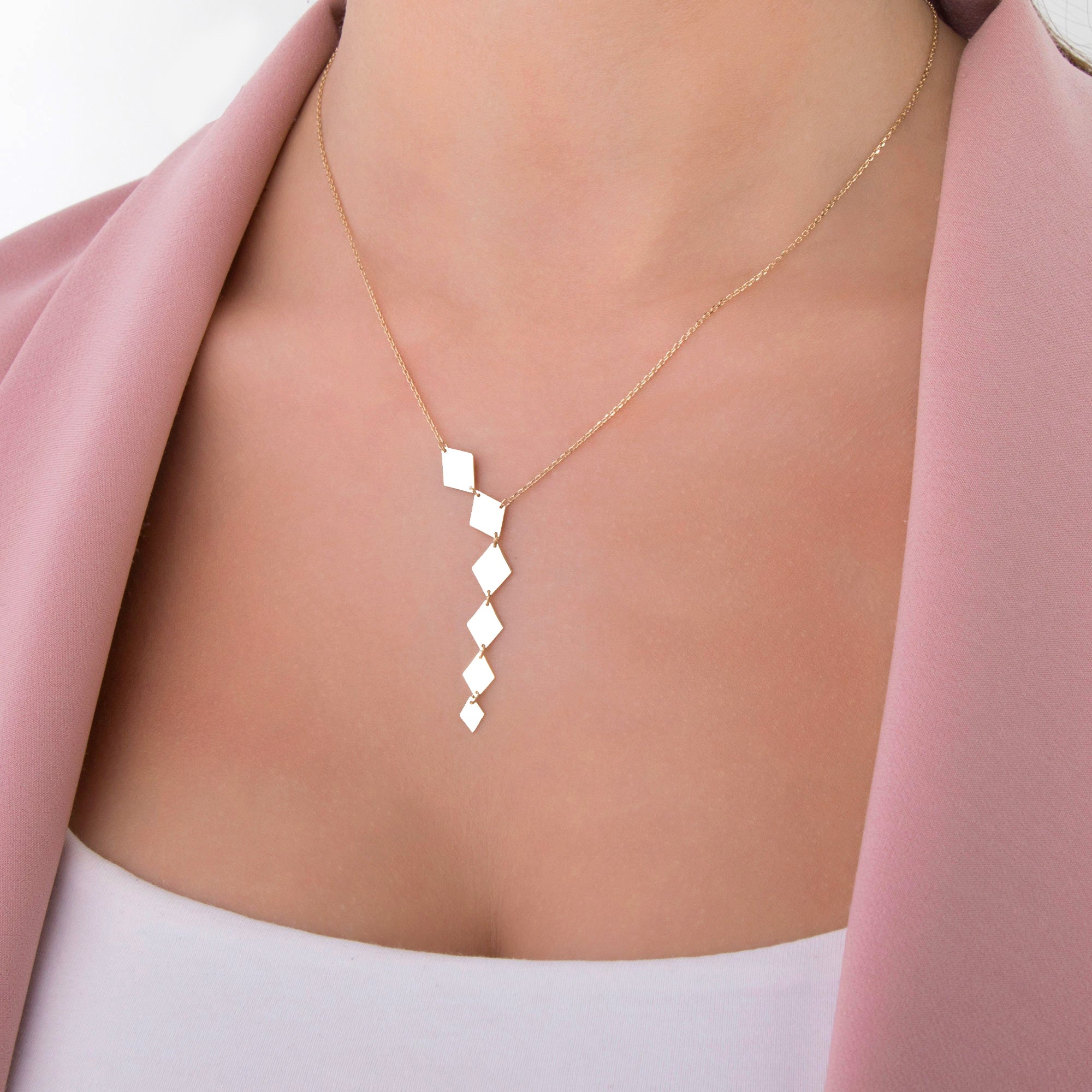 Golden Dangle Lariat Necklace in 14K Gold