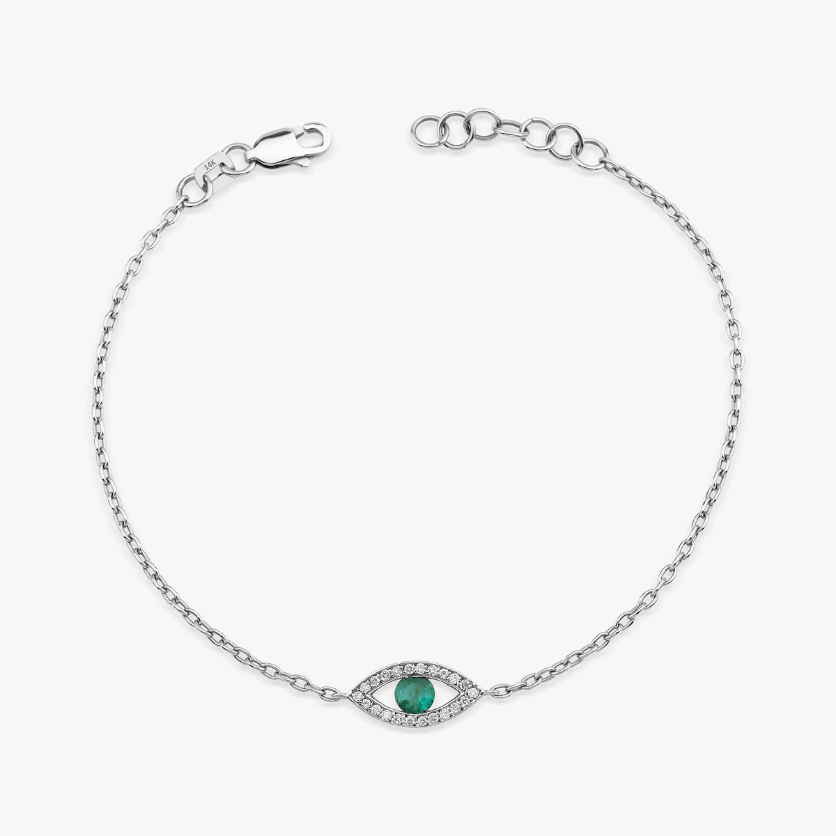 Emerald and Diamond Evil Eye Bracelet in 14K Gold