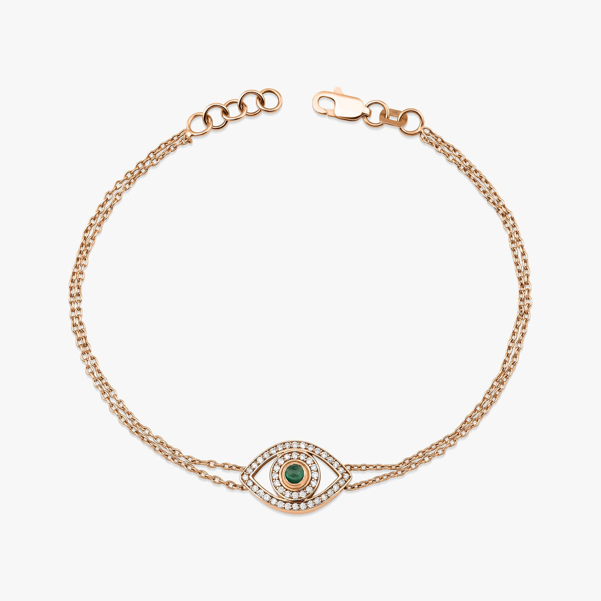 Emerald and Diamond Evil Eye Bracelet in 14K Gold