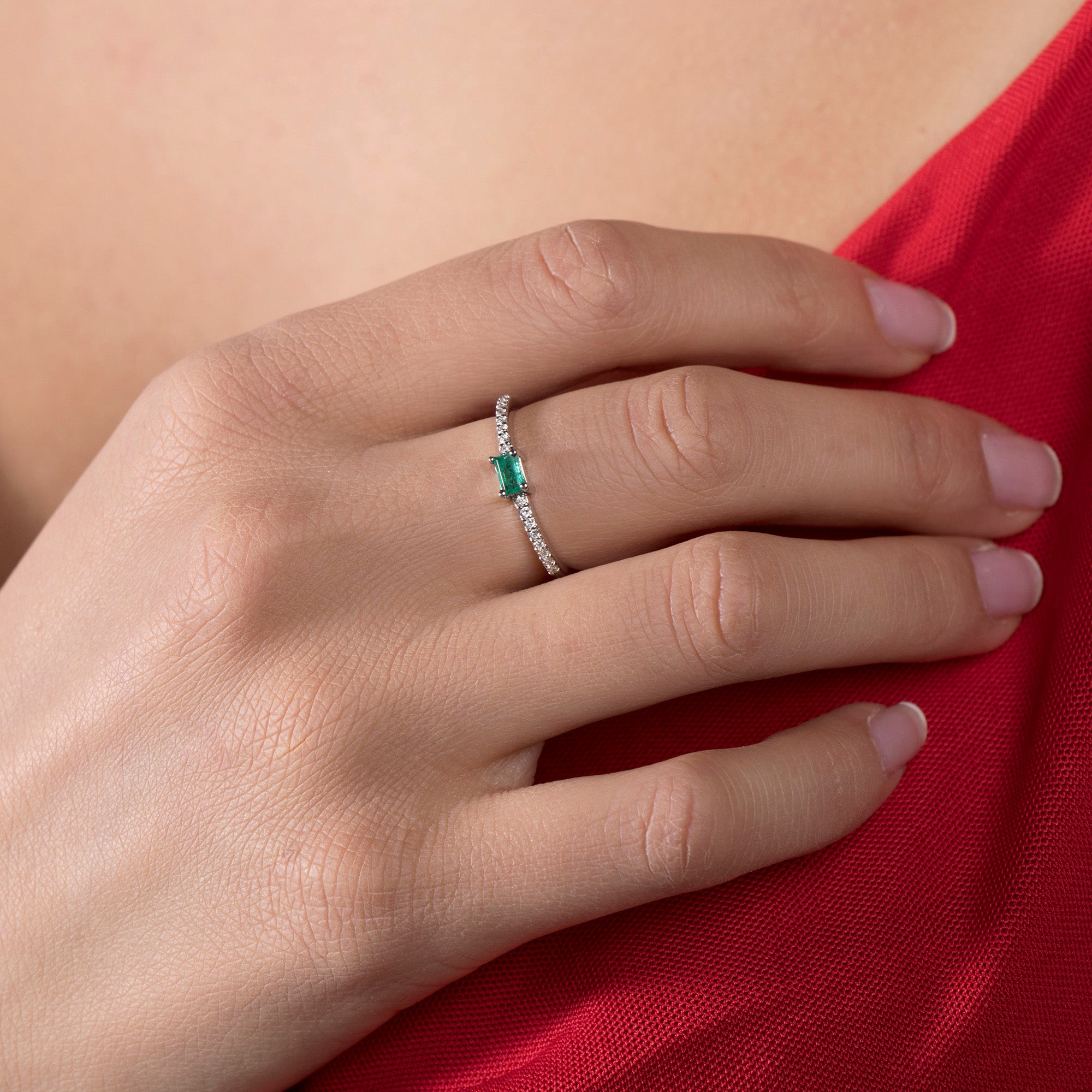 Baguette Emerald Half Eternity Ring in 14K Gold