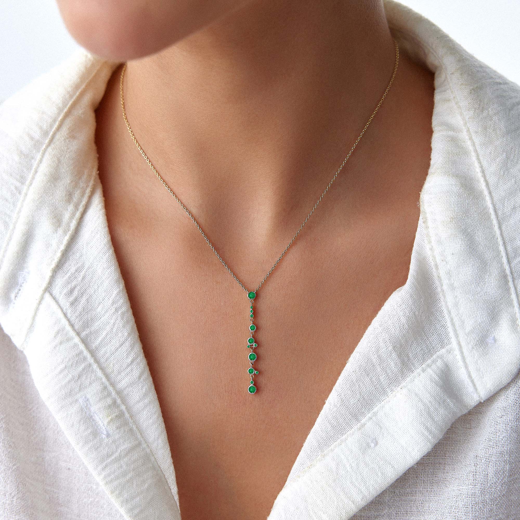 Emerald Waterfall Lariat Necklace in 14K Gold