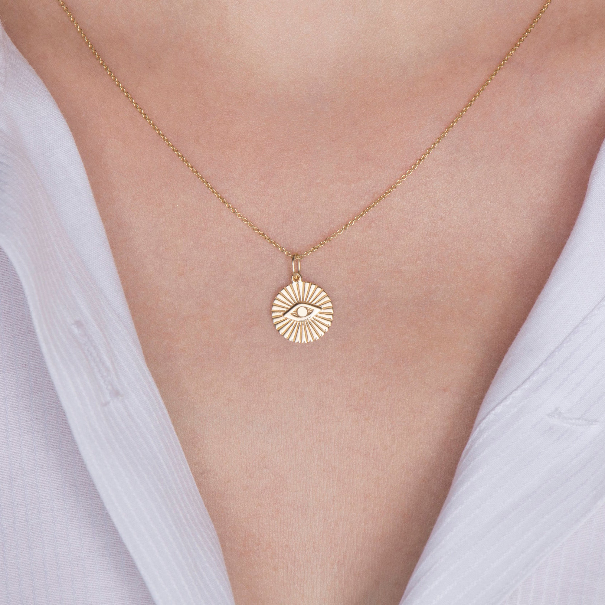 Evil Eye Coin Necklace in 14K Gold