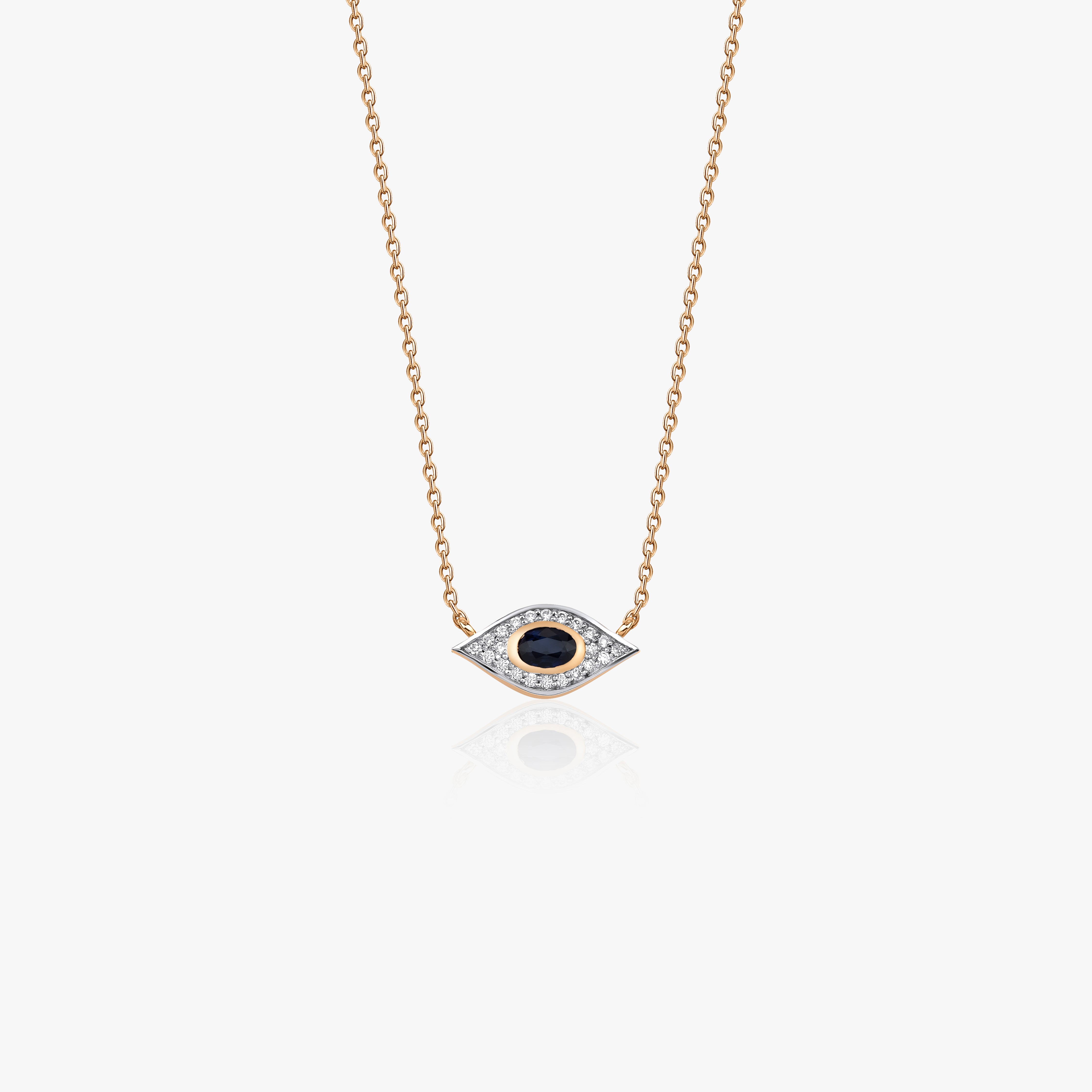 Blue Sapphire and Diamond Evil Eye Necklace Available in 14K and 18K Gold
