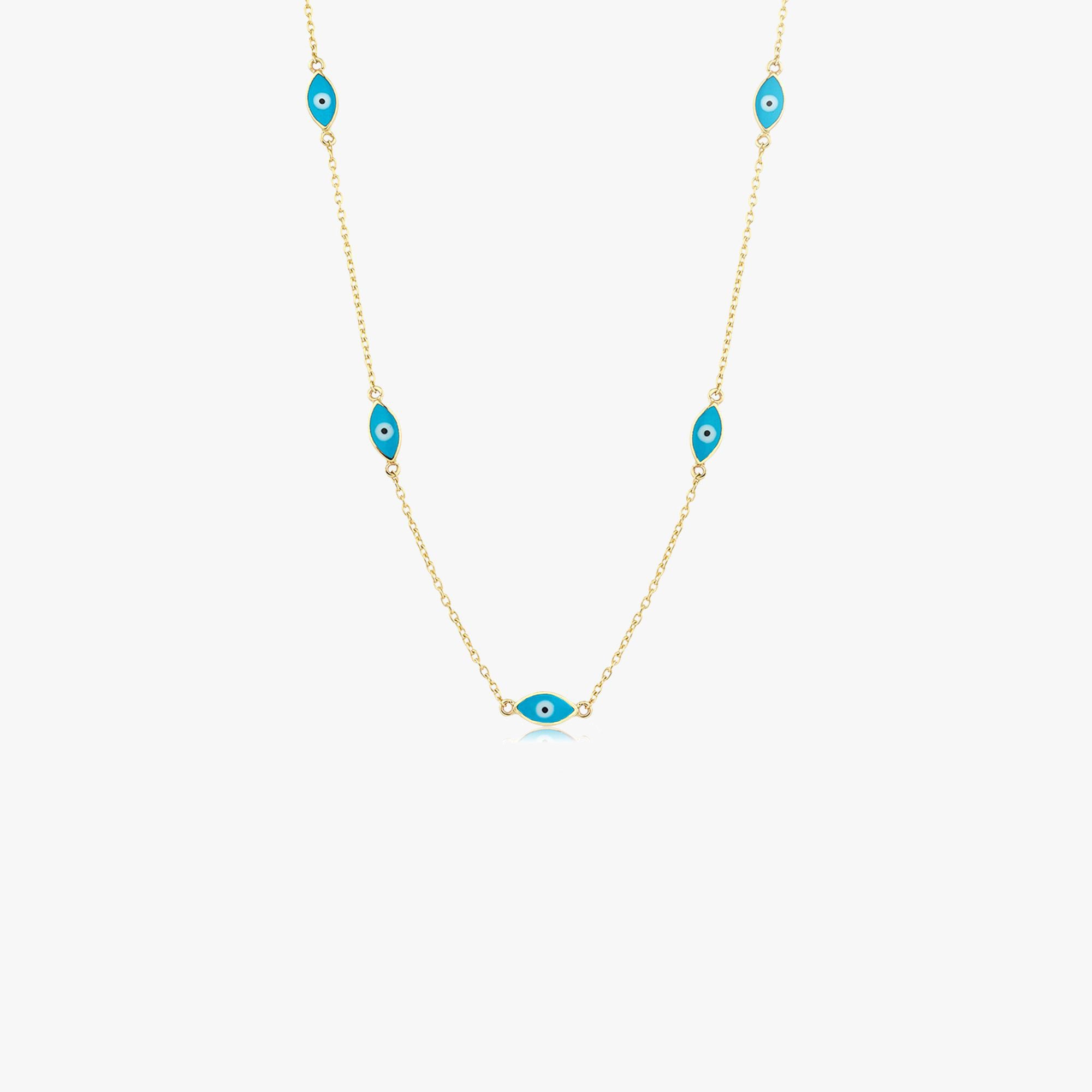 Evil Eye Station Necklace in 14K Gold