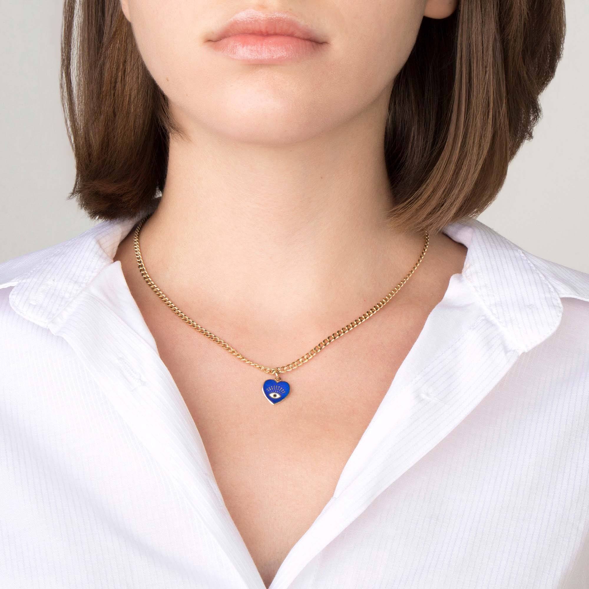 Eye Inlaid Heart Pendant in 14K Gold