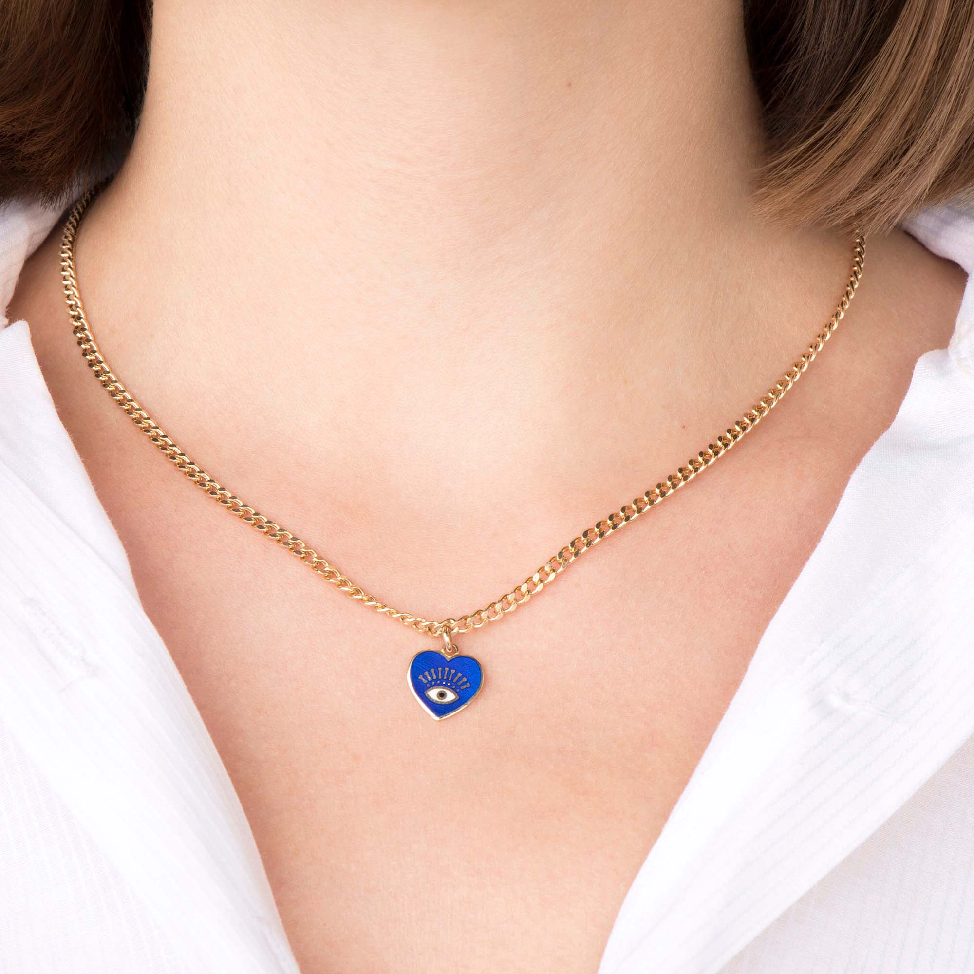 Eye Inlaid Heart Pendant in 14K Gold