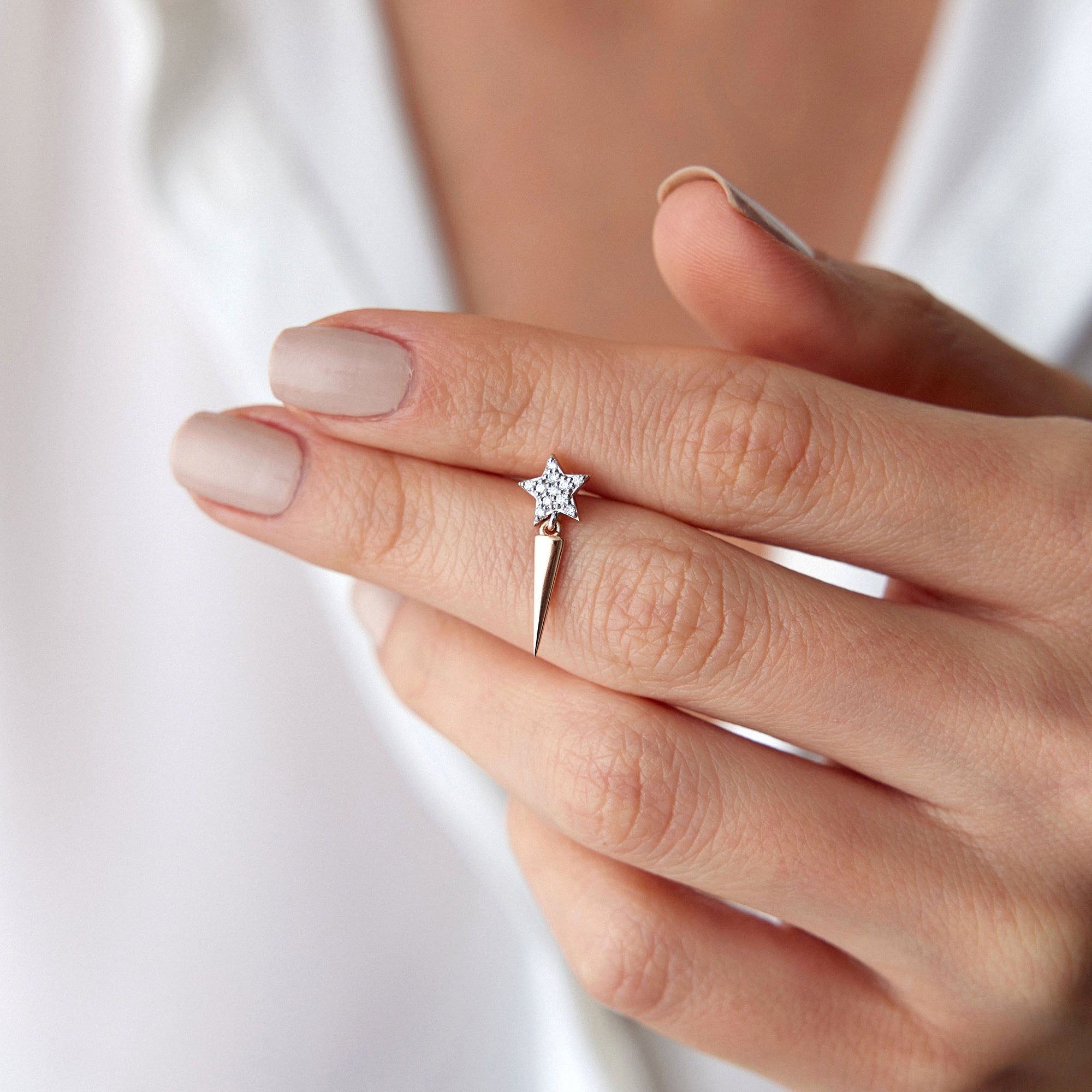 Single Falling Star Diamond Stud Available in 14K and 18K Gold