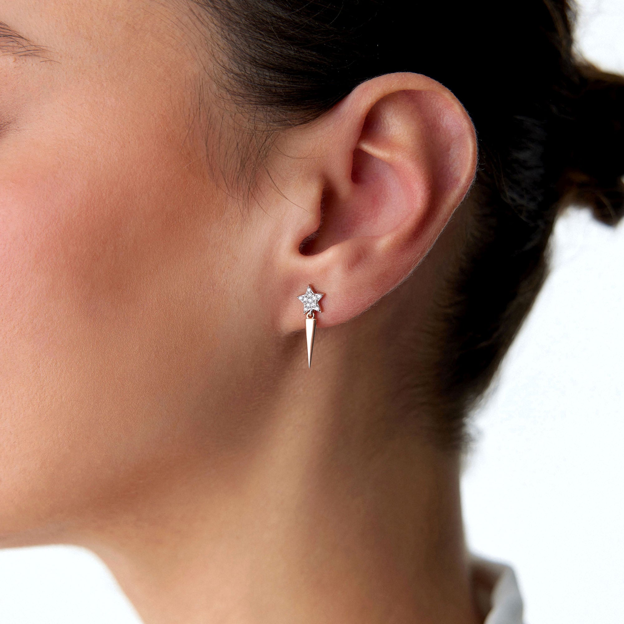 Single Falling Star Diamond Stud Available in 14K and 18K Gold