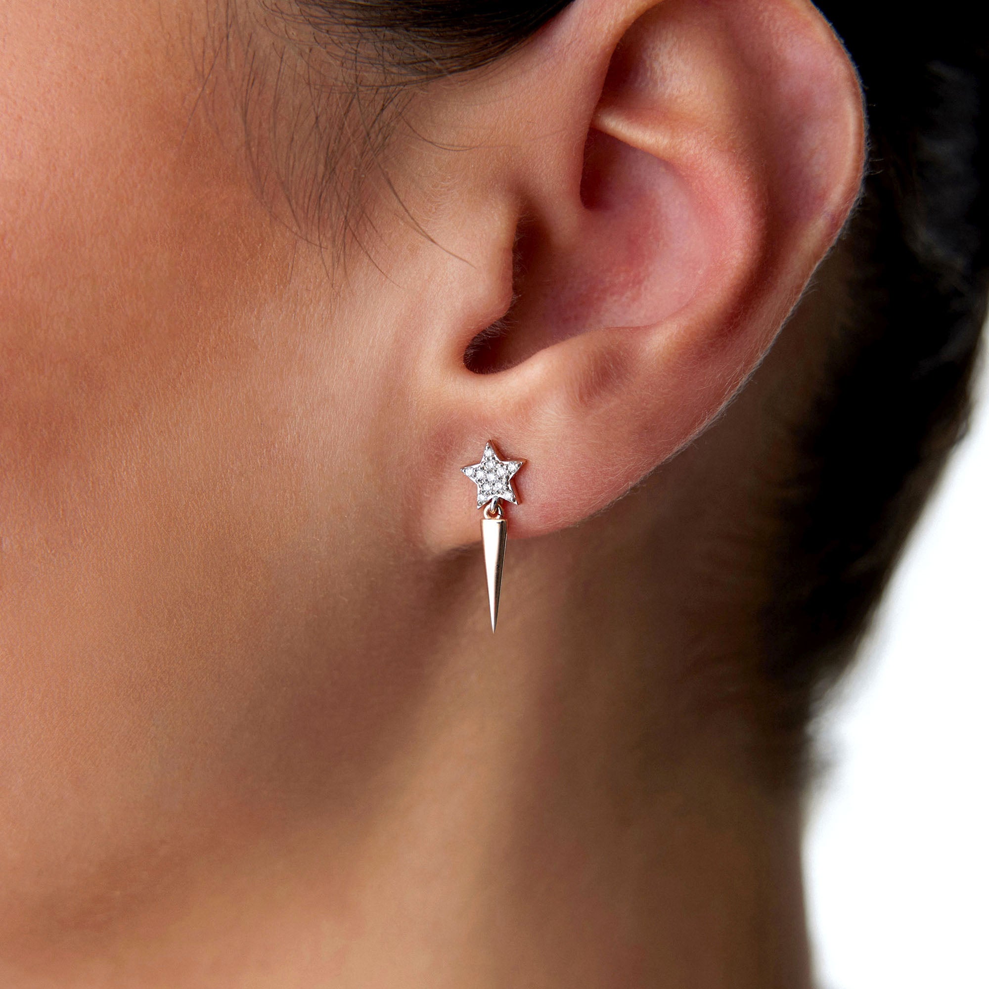 Single Falling Star Diamond Stud Available in 14K and 18K Gold
