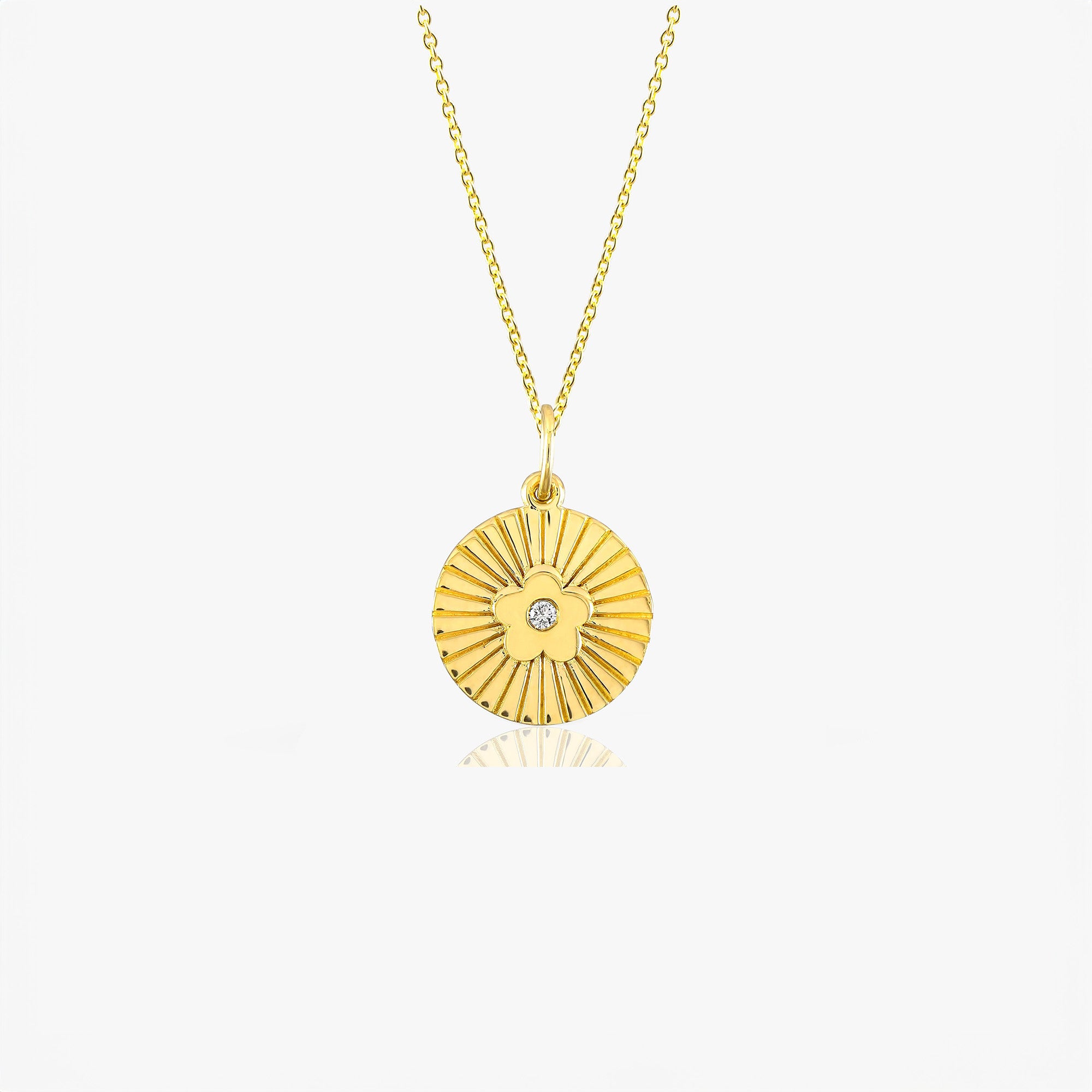 Diamond Flower Coin Necklace in 14K Gold