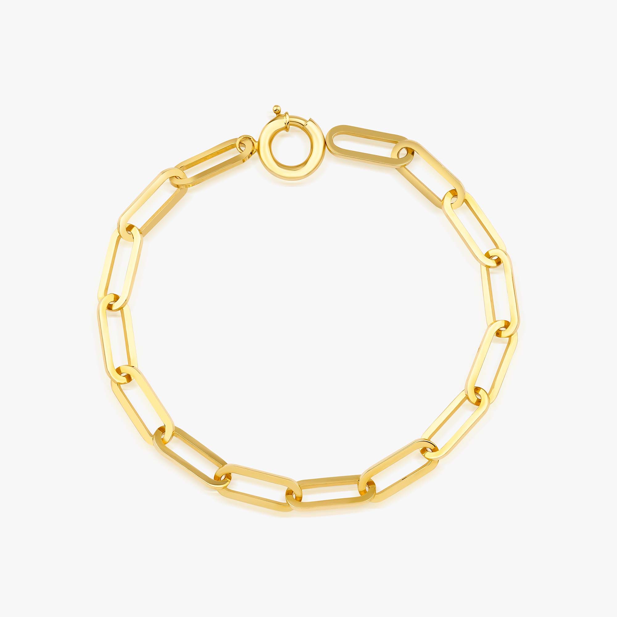 Fully Solid Paperclip Chain Bracelet in 14K Gold