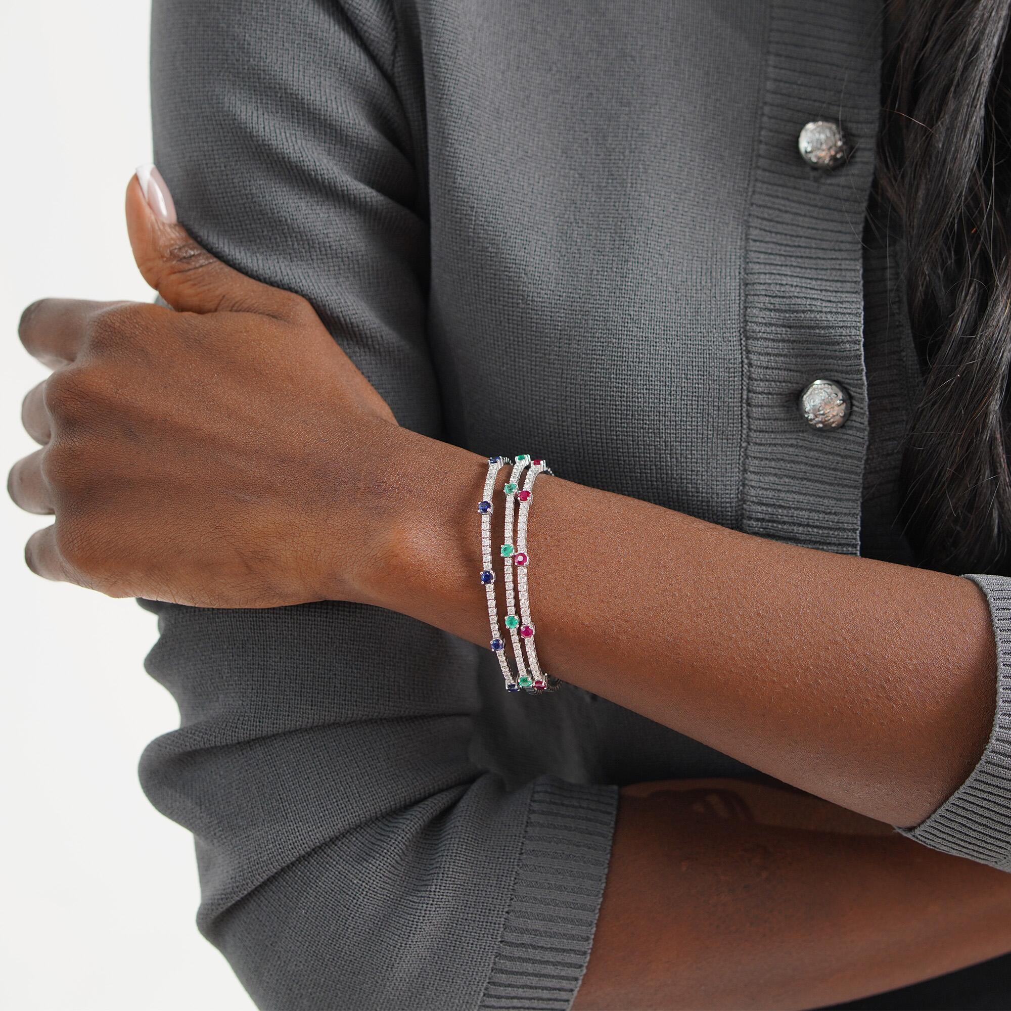 Sapphire And Diamond Bangle in 14K Gold