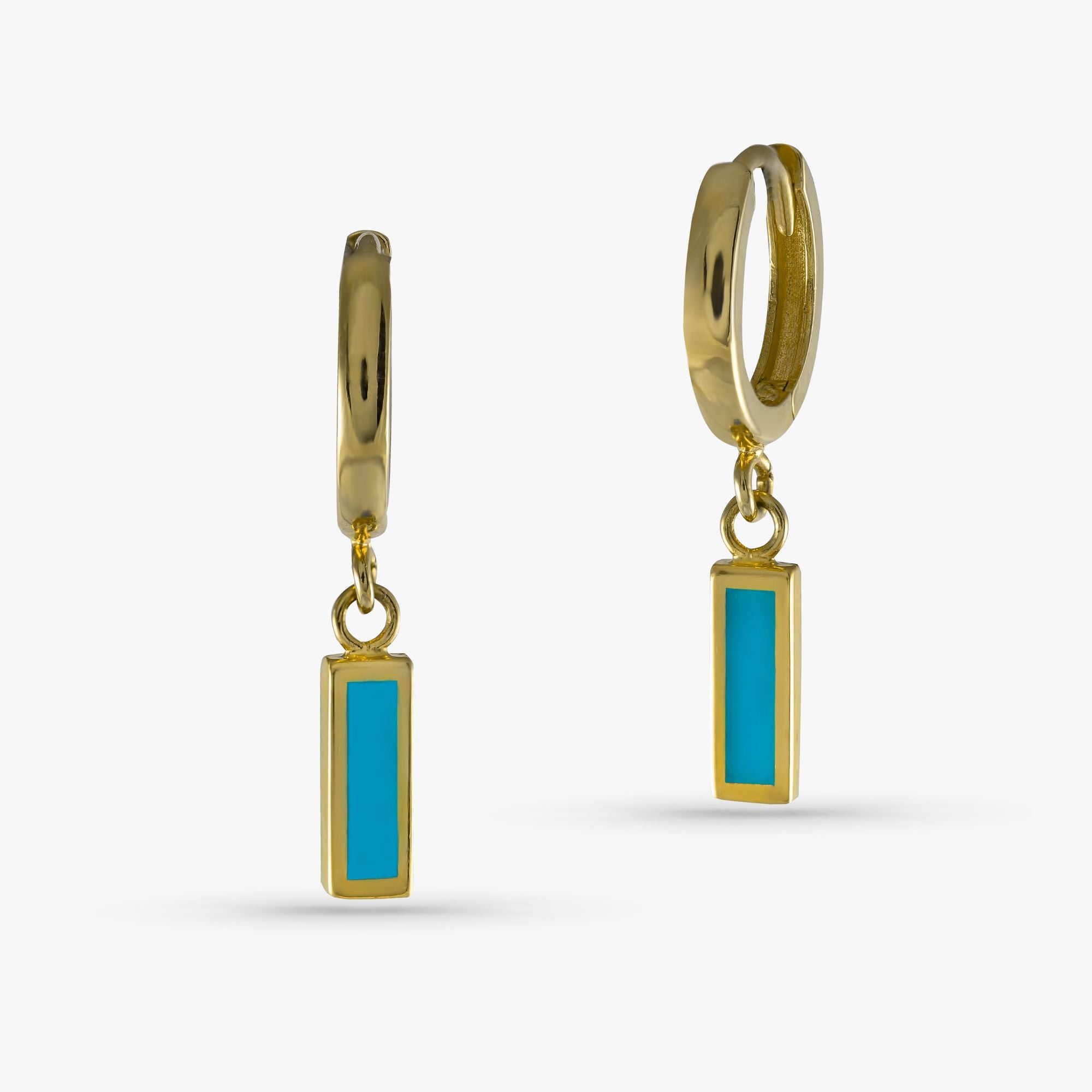 Turquoise Color Dangle Hoop Earrings in 14K Gold