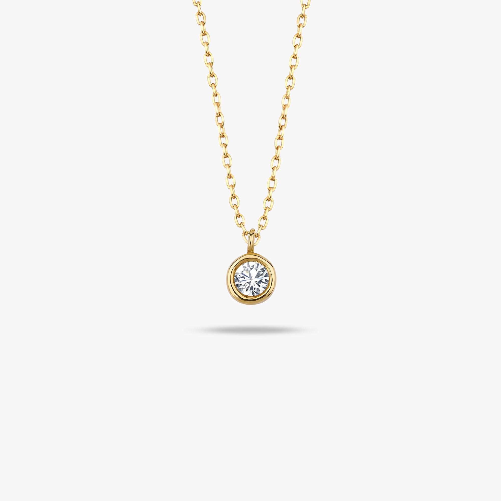 Bezel Set Solitaire Necklace Available in 14K and 18K Gold