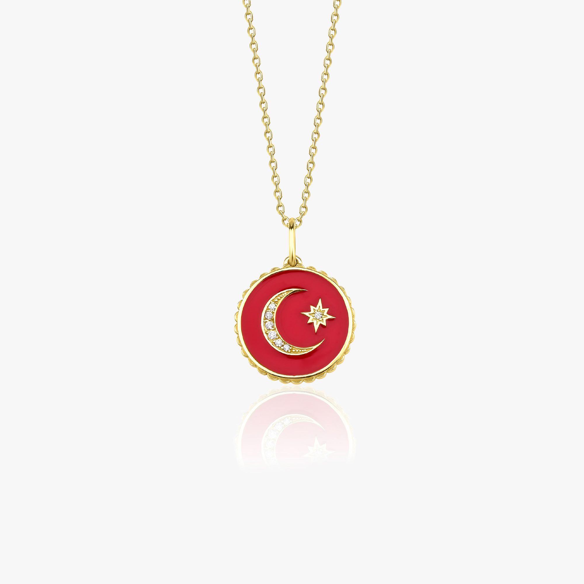 Diamond Crescent Moon Pendant Necklace Available in 14K and 18K Gold
