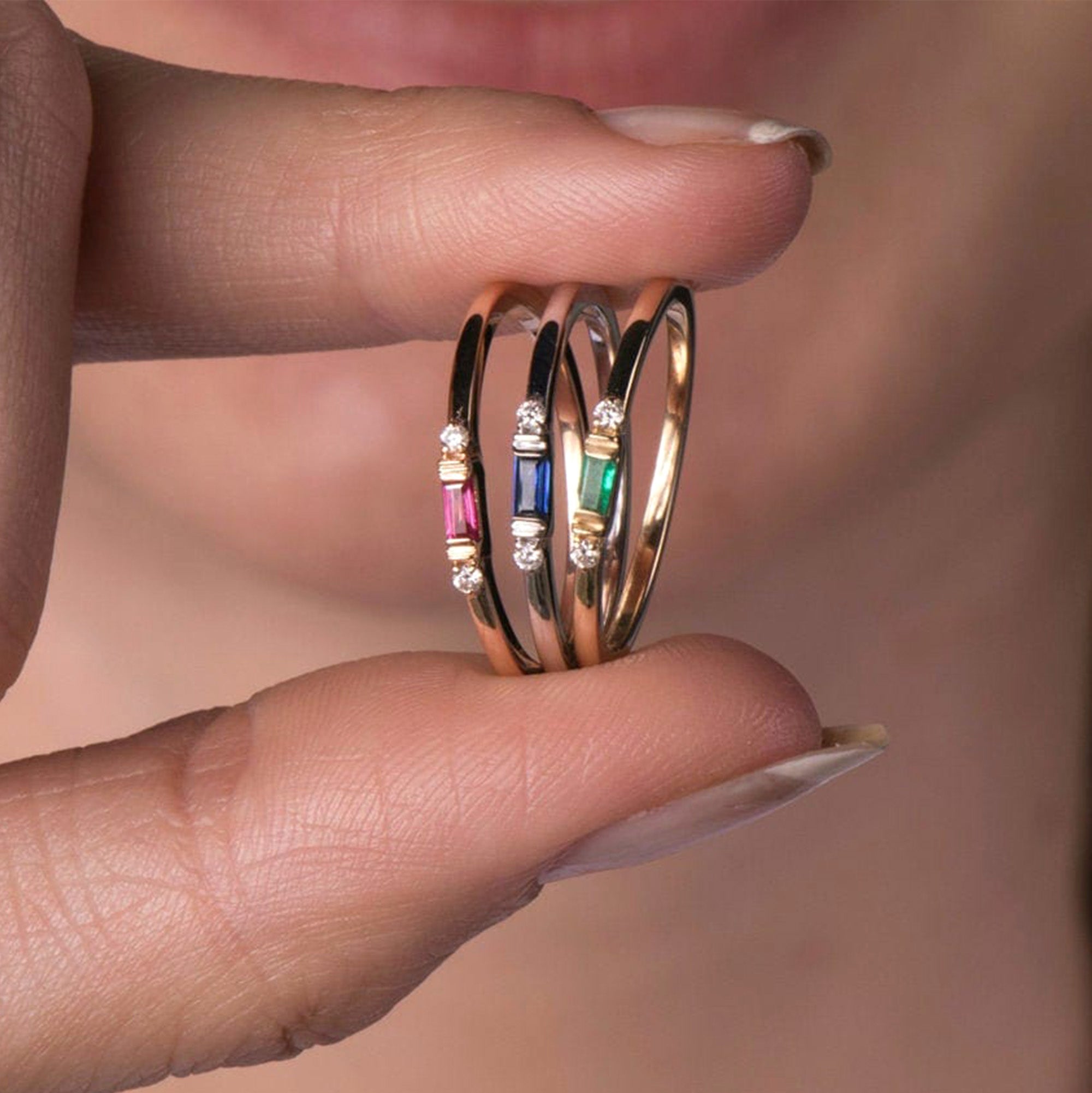 Minimal Emerald Stacking Ring in 14K Gold