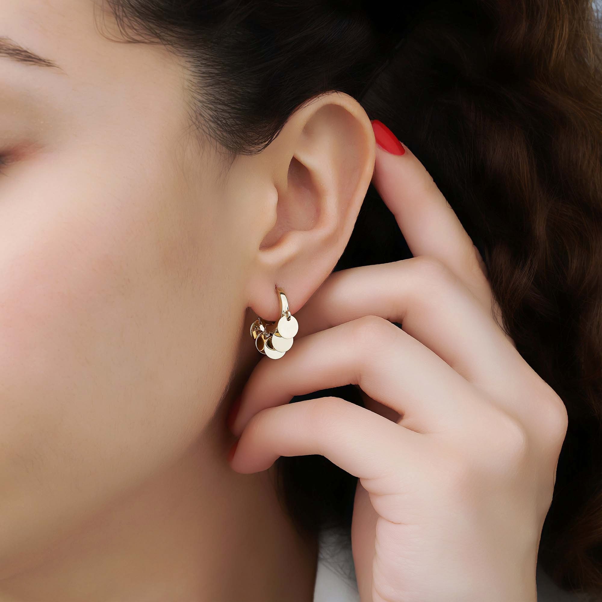 Circle Charm Hoops in 14K Gold