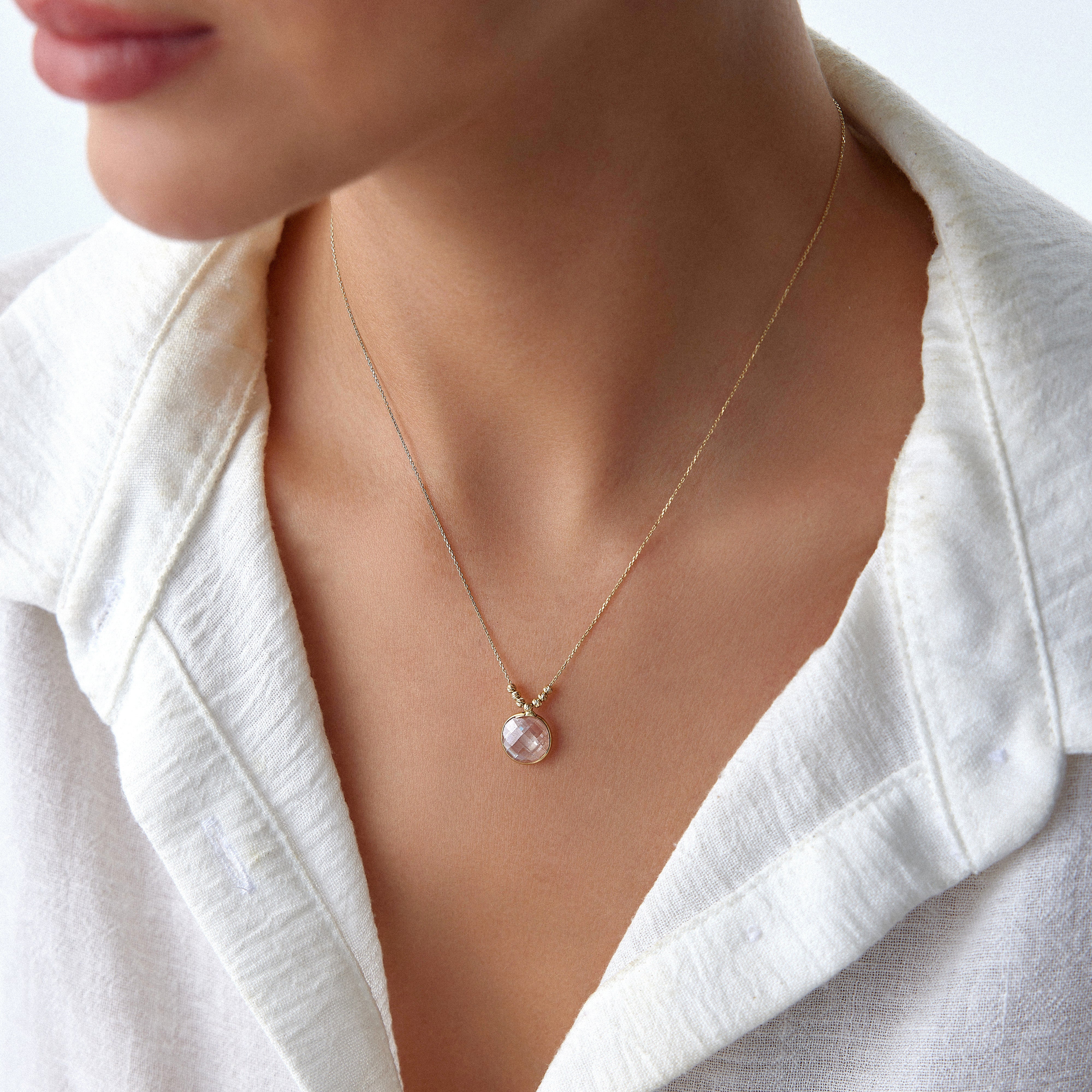 White Crystal Pendant Necklace in 14K Gold