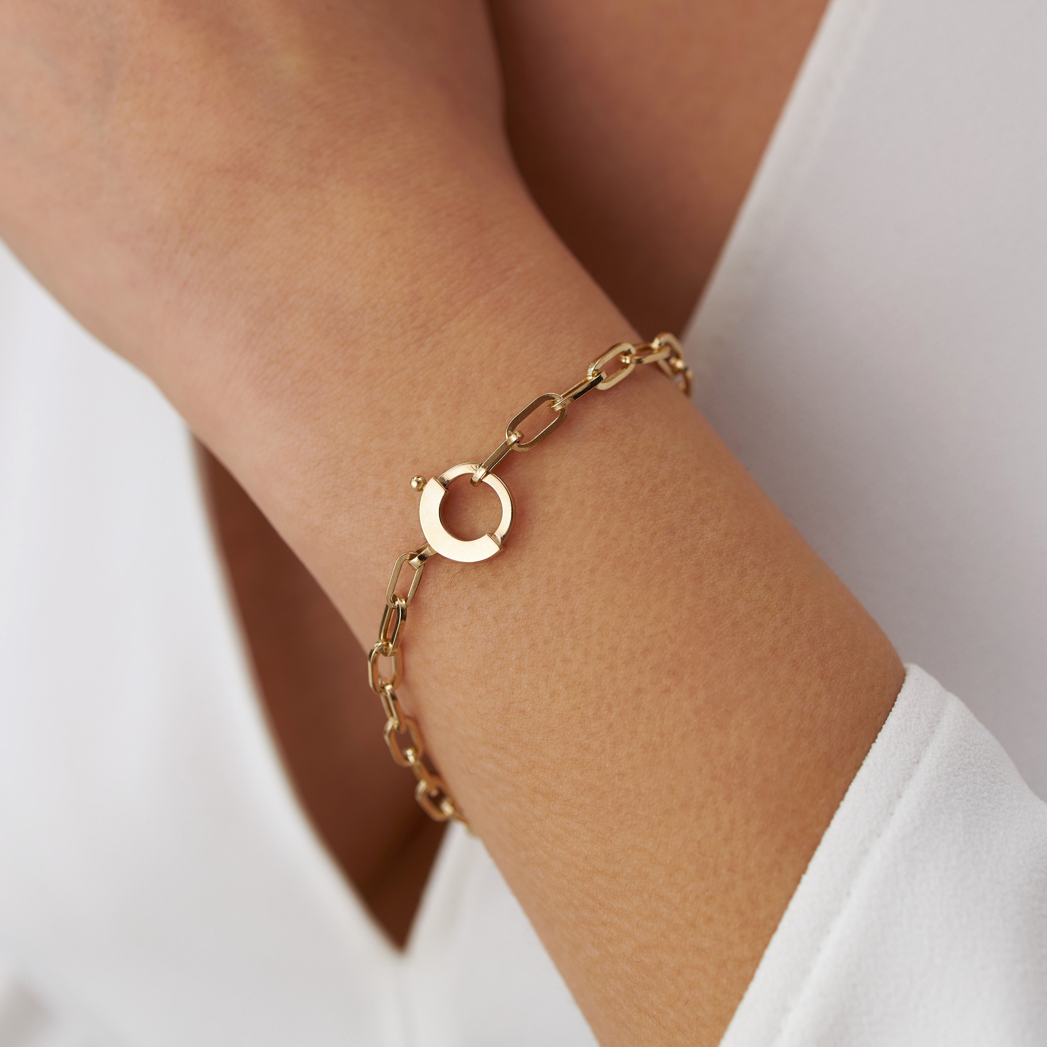 14K Gold Paperclip Chain Lock Bracelet