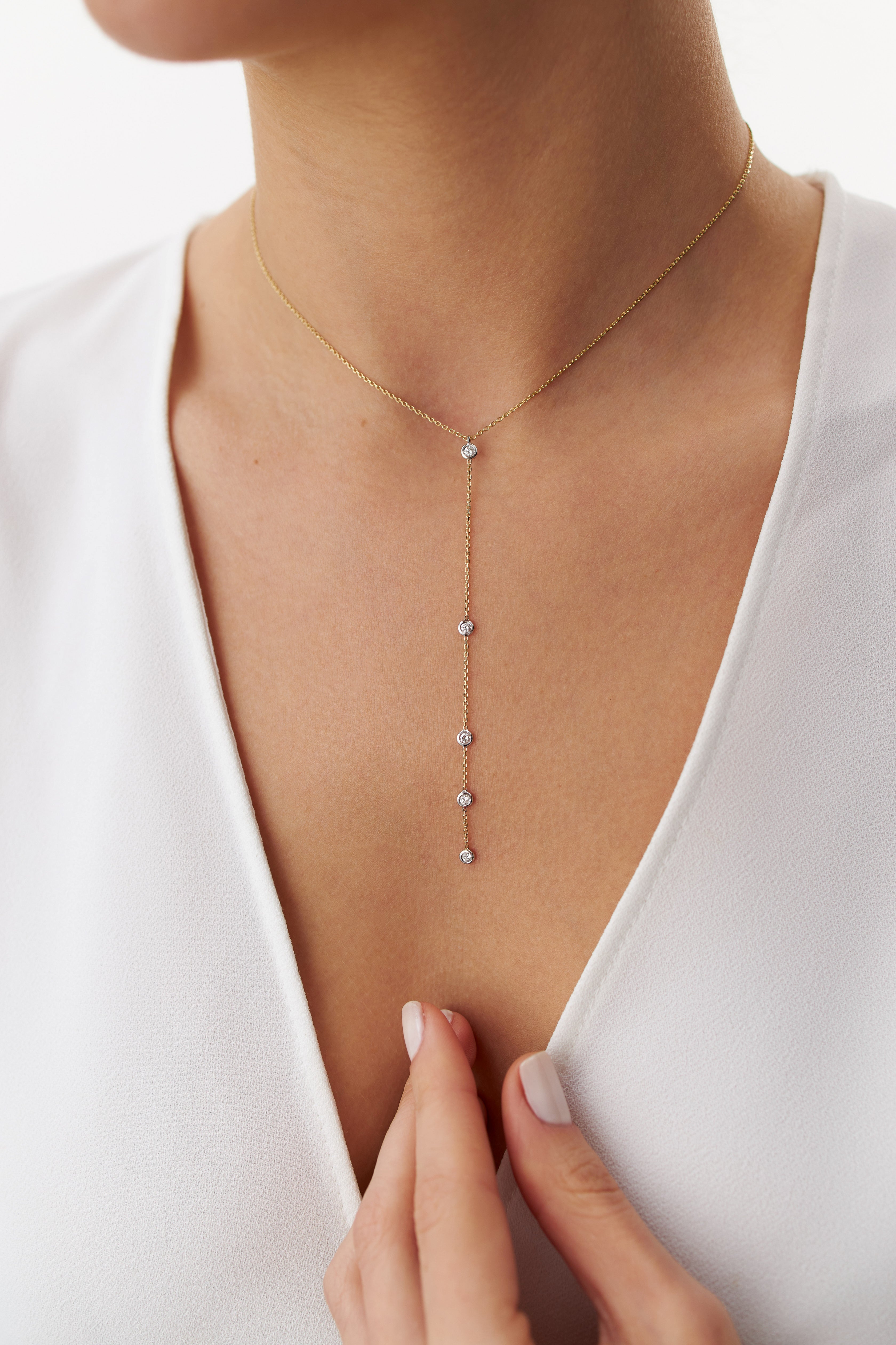 Diamond Lariat Necklace Available in 14K and 18K Gold