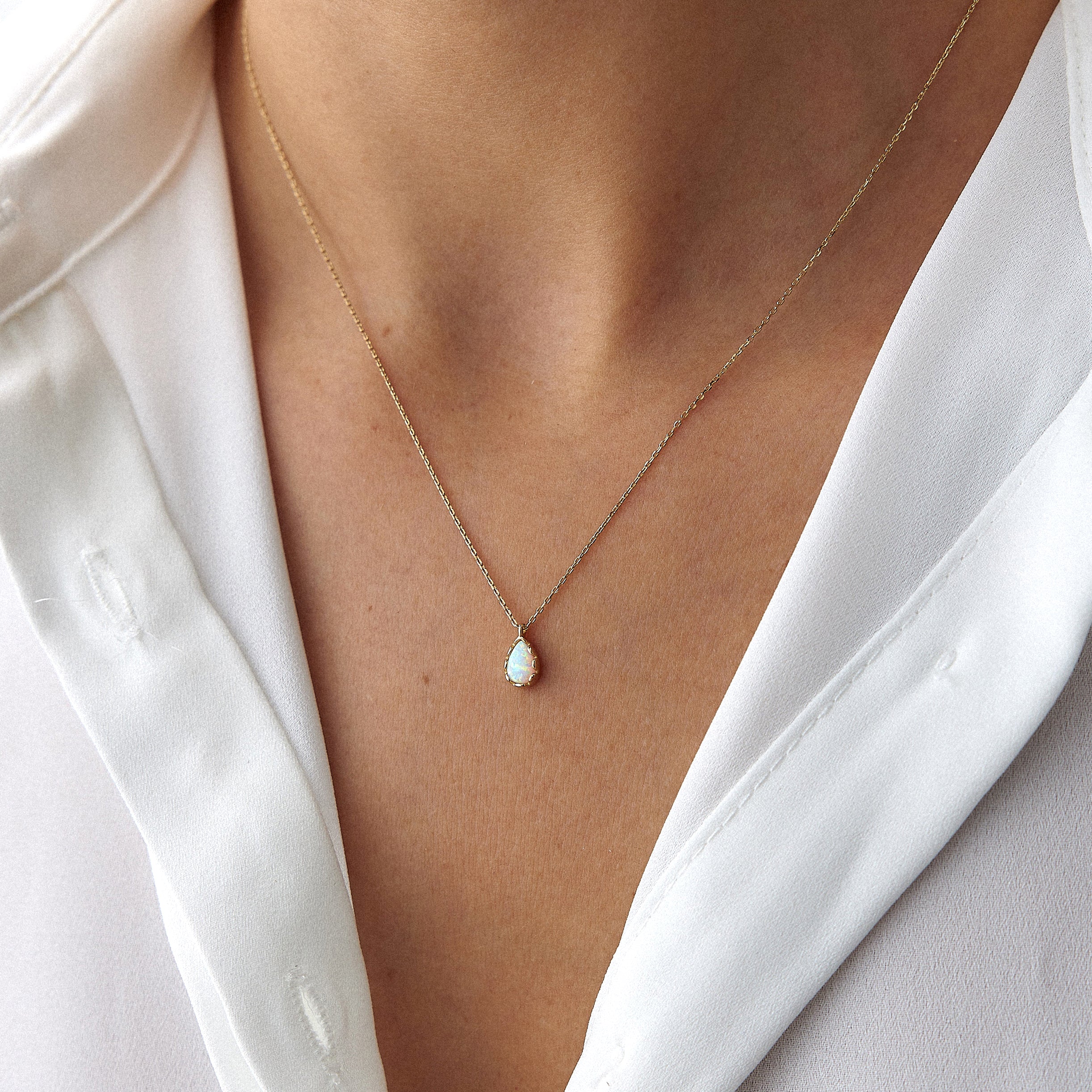 Drop Opal Necklace in 14K Gold