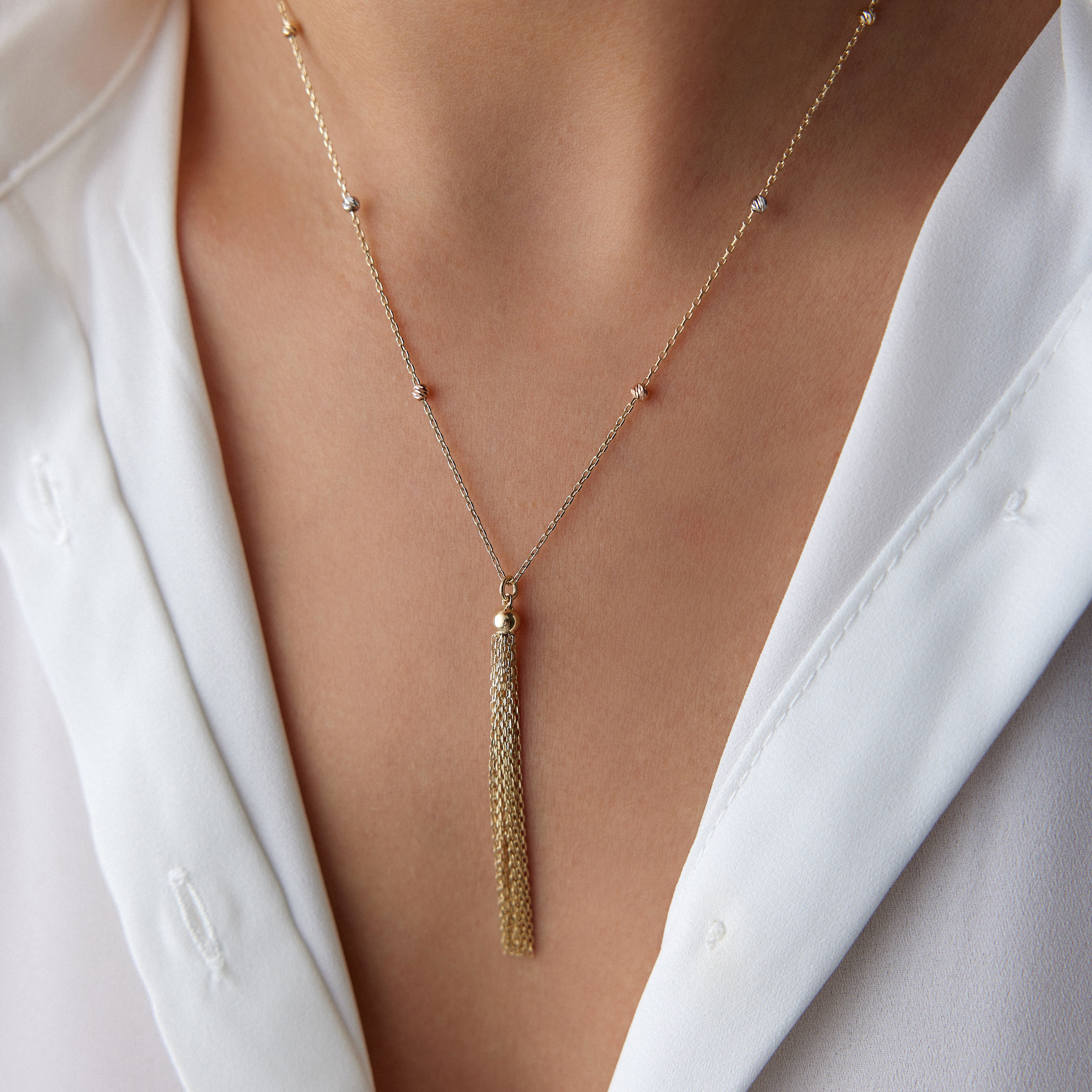 14K Gold Chain Tassel Necklace