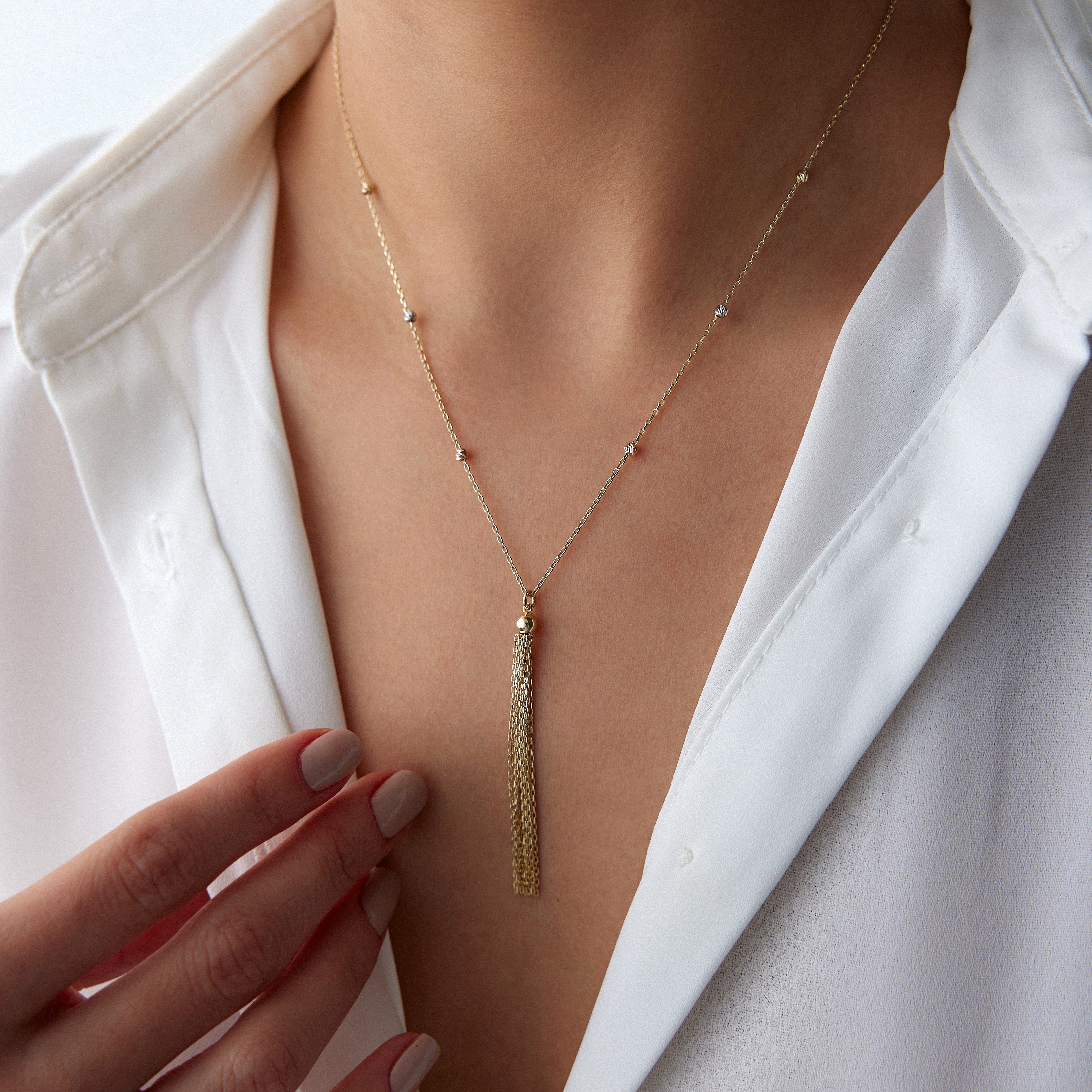 14K Gold Chain Tassel Necklace