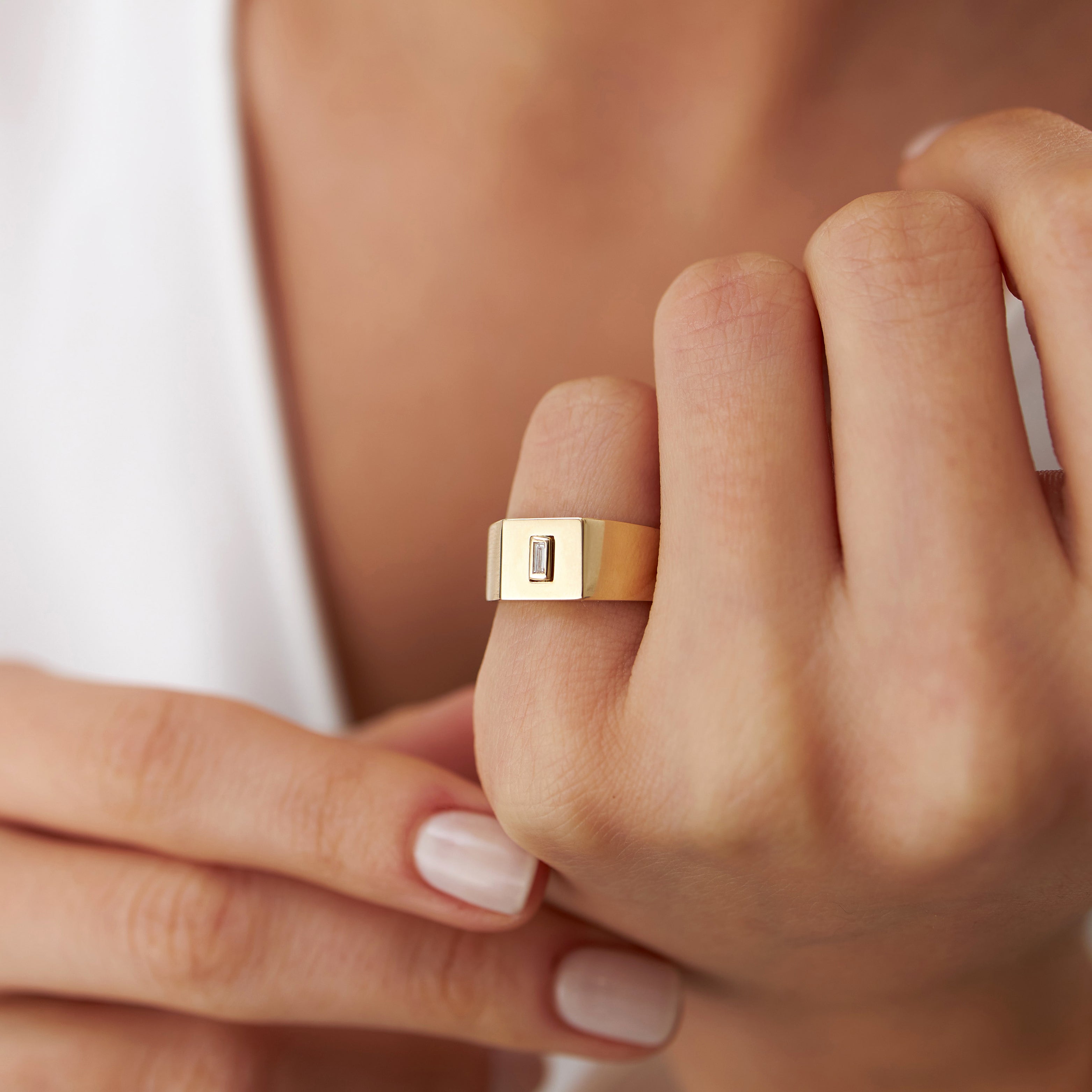 Diamond Square Signet Ring in 14K Gold