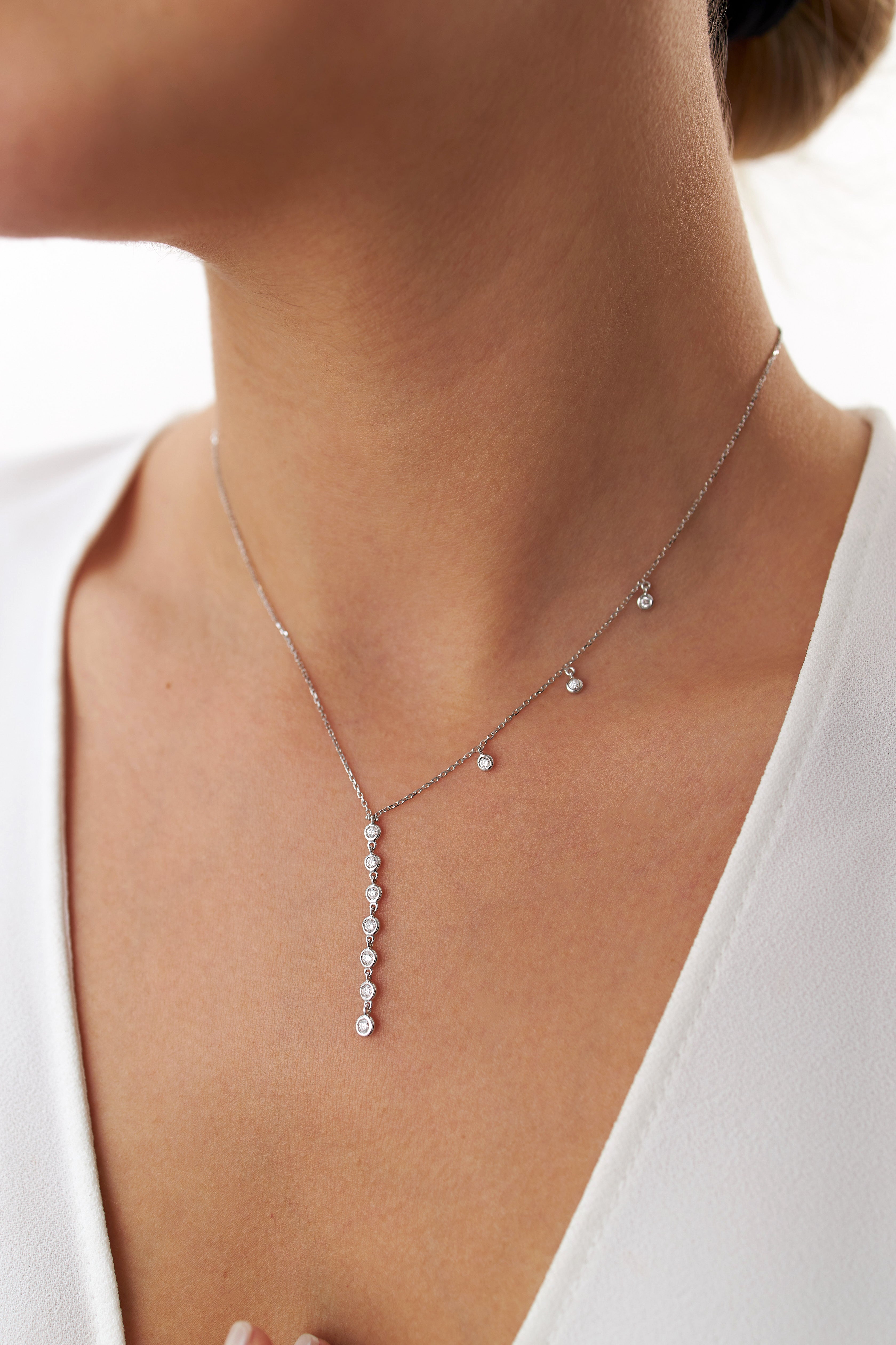 Diamond Lariat Necklace Available in 14K and 18K Gold