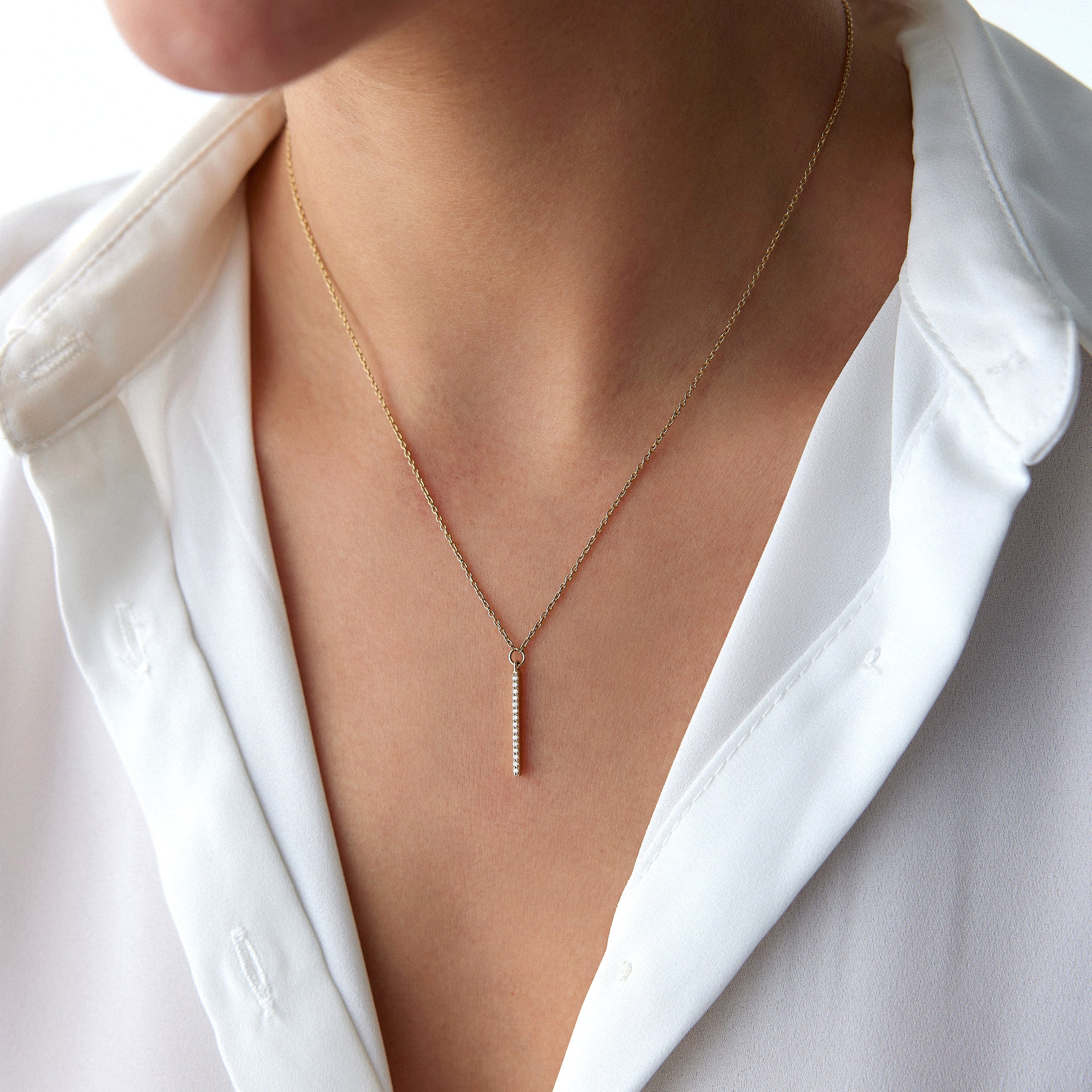Diamond Vertical Bar Necklace Available in 14K and 18K Gold