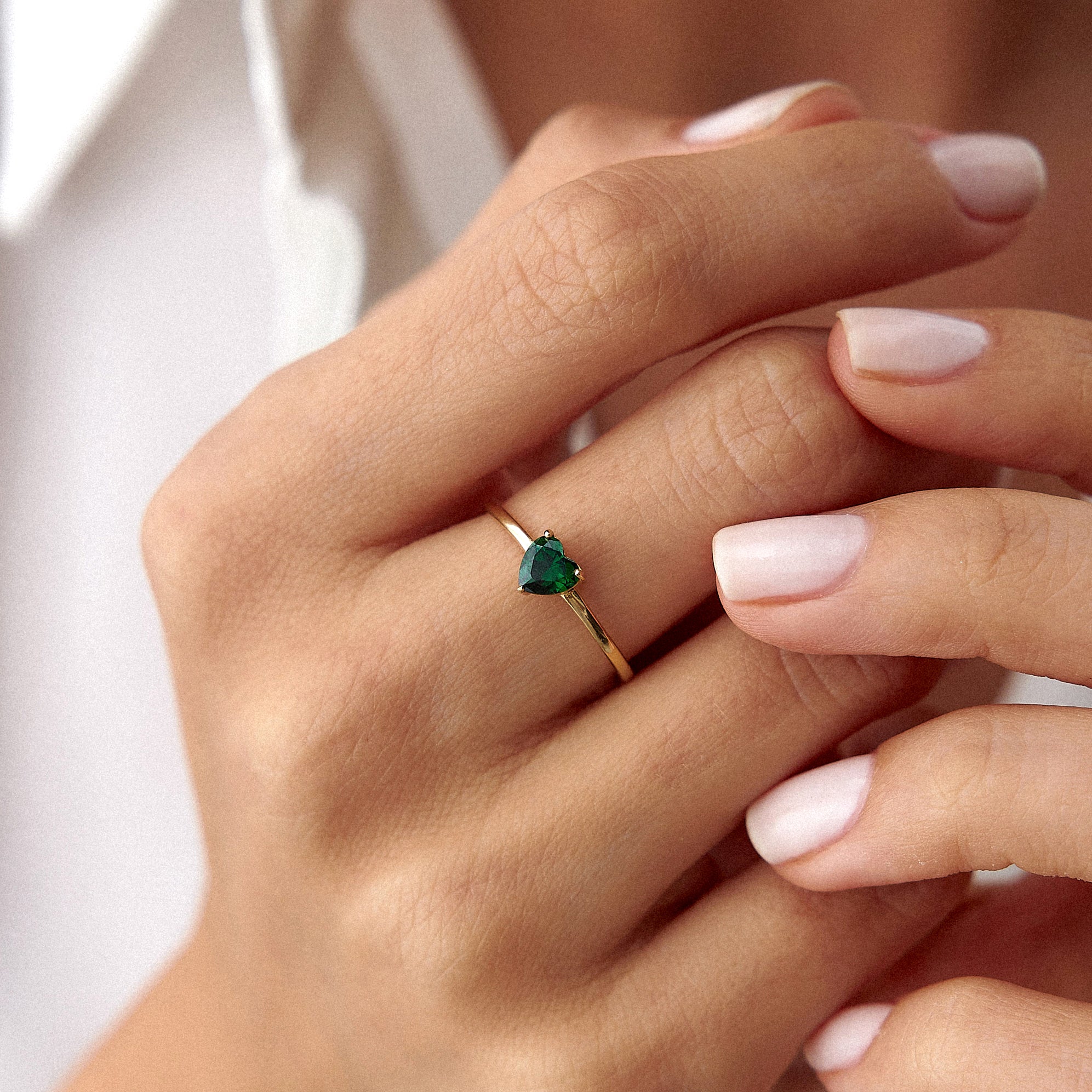 Green Heart Gemstone Ring in 14K Gold