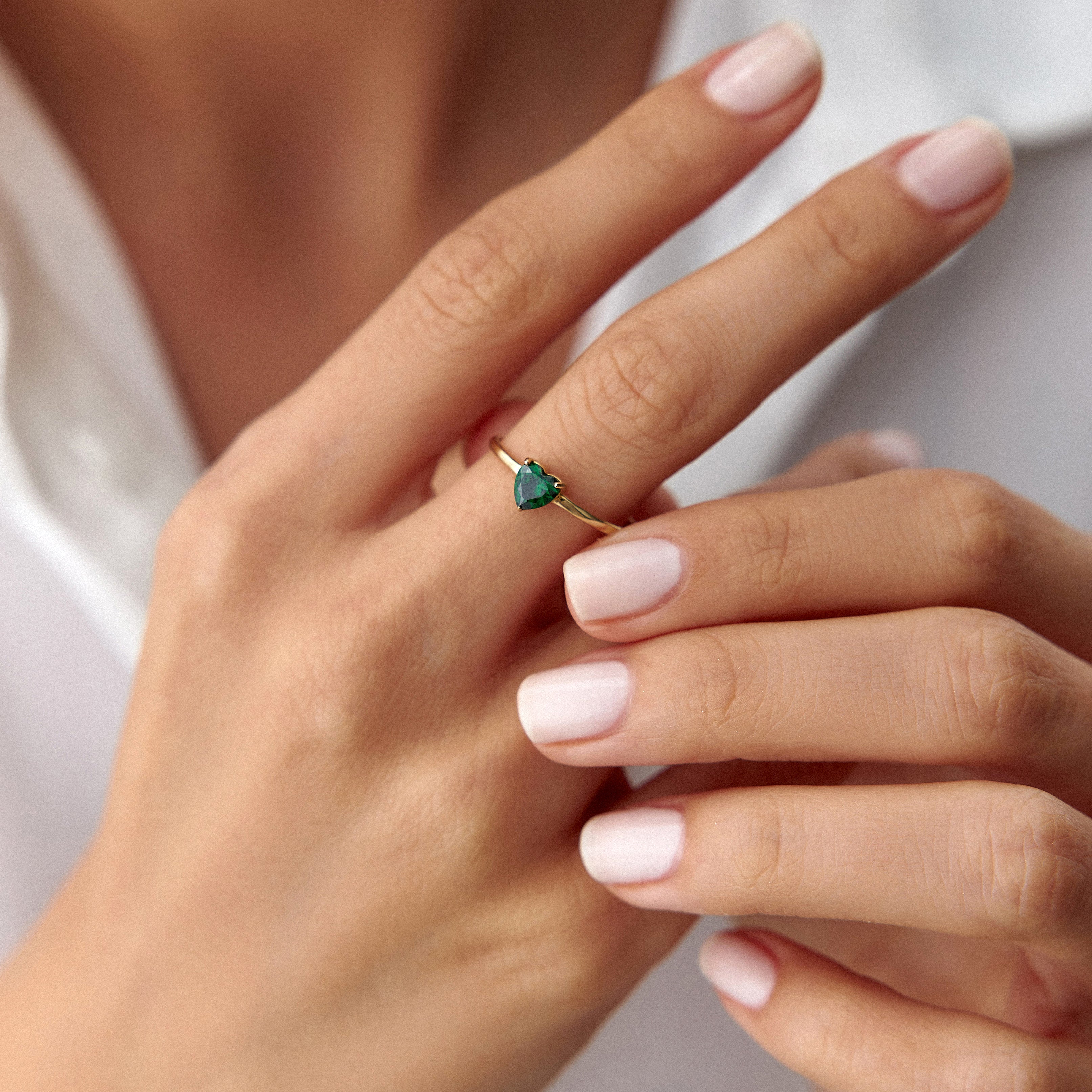 Green Heart Gemstone Ring in 14K Gold