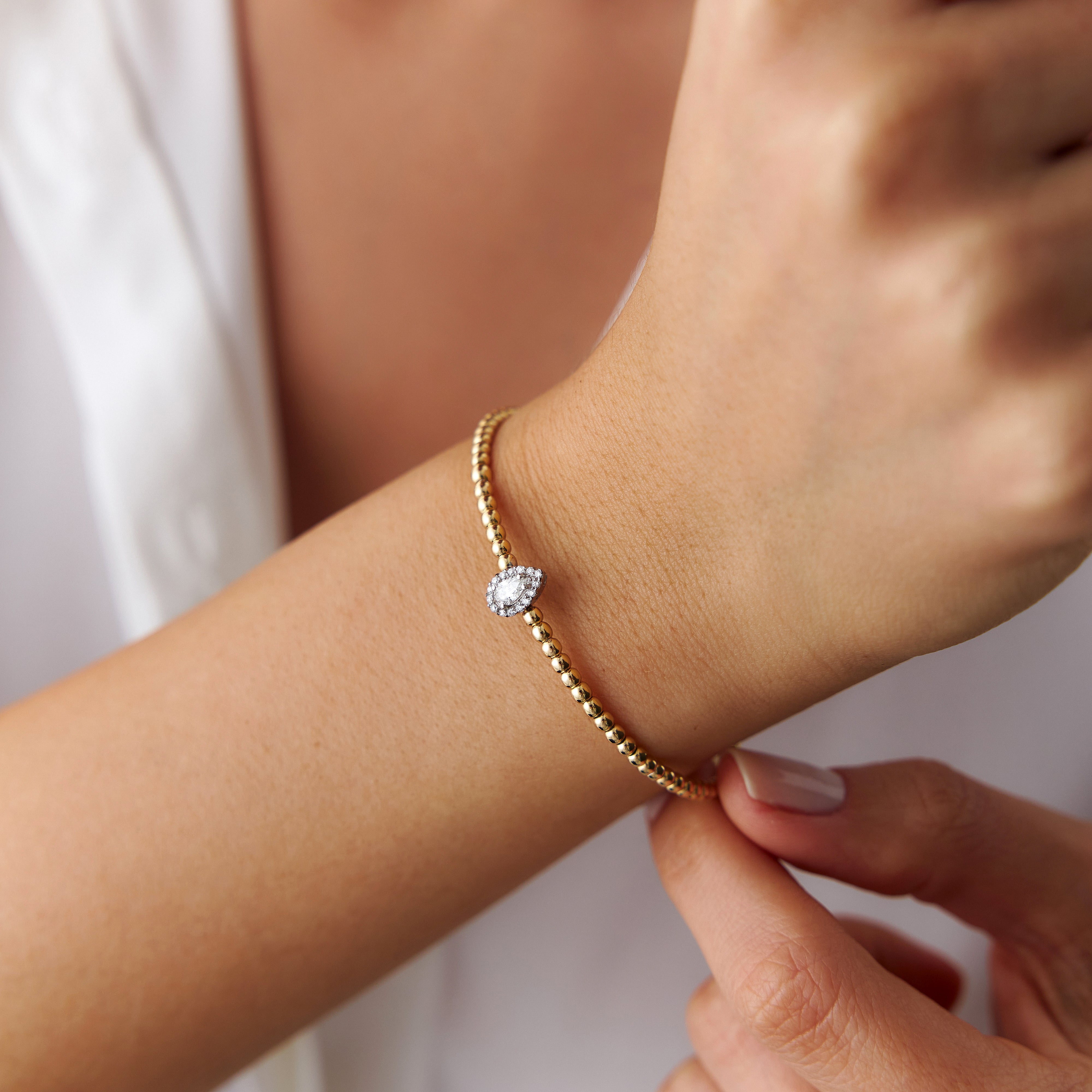 14K Gold Flexible Diamond Beaded Bangle Bracelet