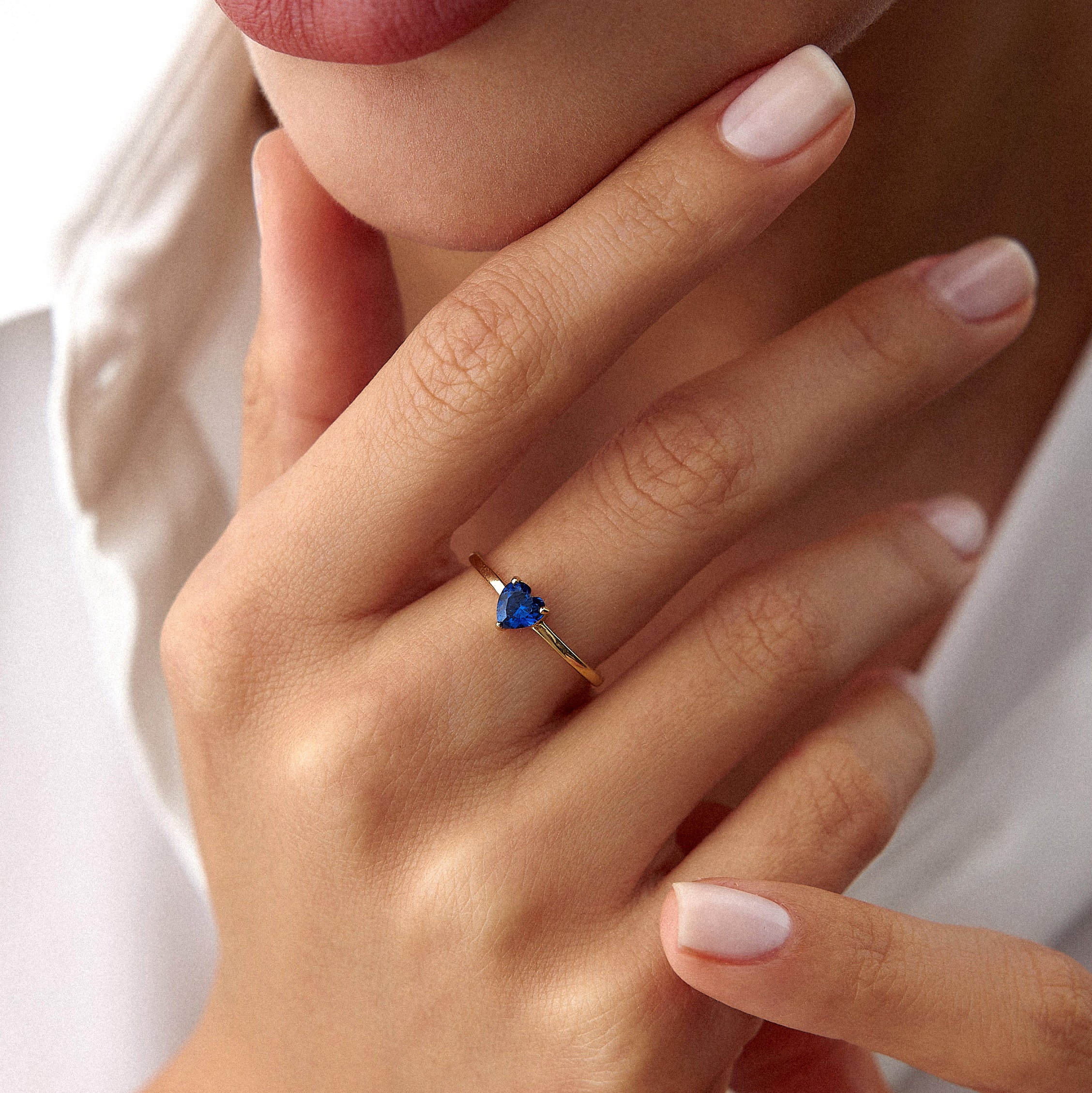 Blue Heart Gemstone Ring in 14K Gold