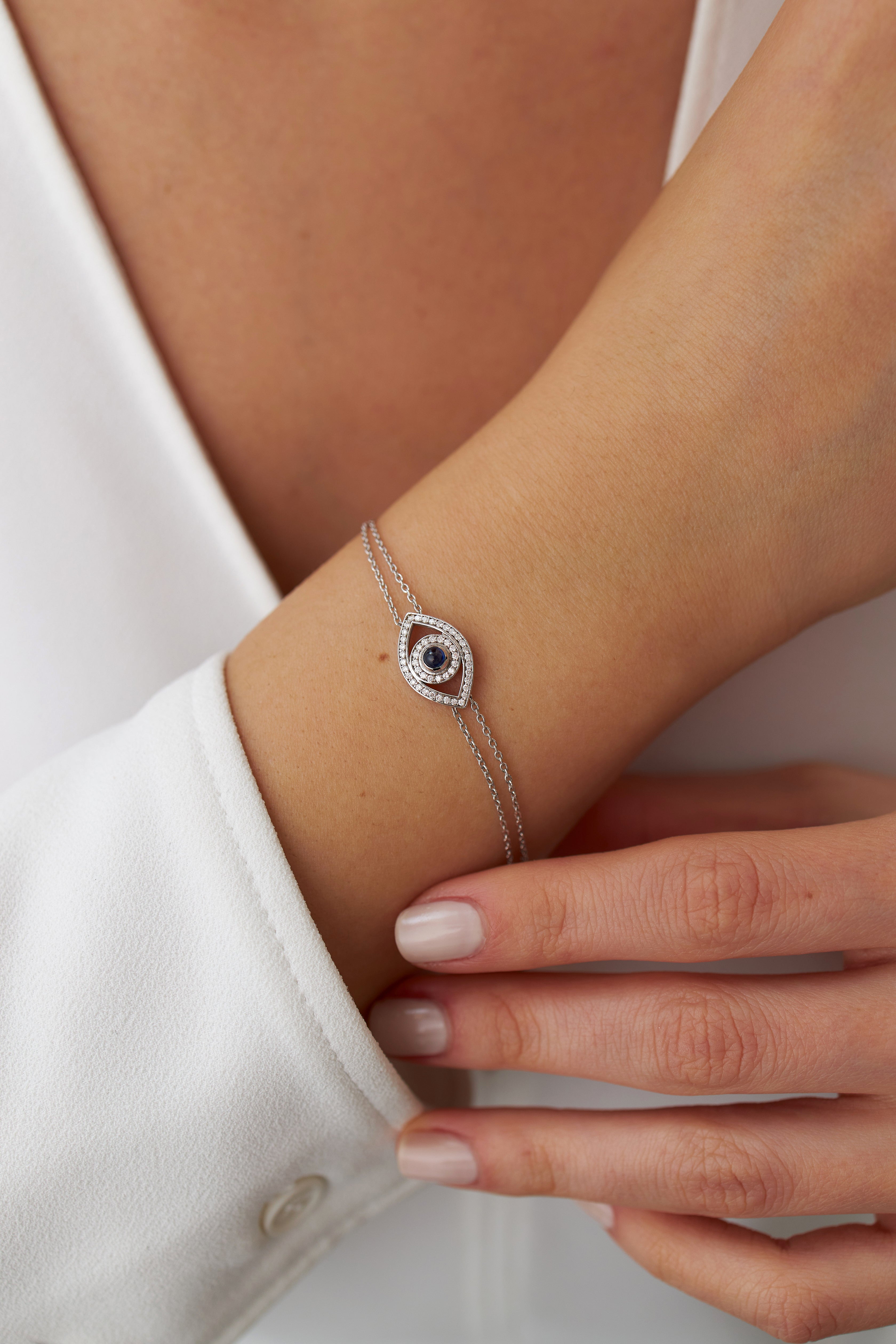 Sapphire and Diamond Evil Eye Bracelet Available in 14K Gold and 18K Gold