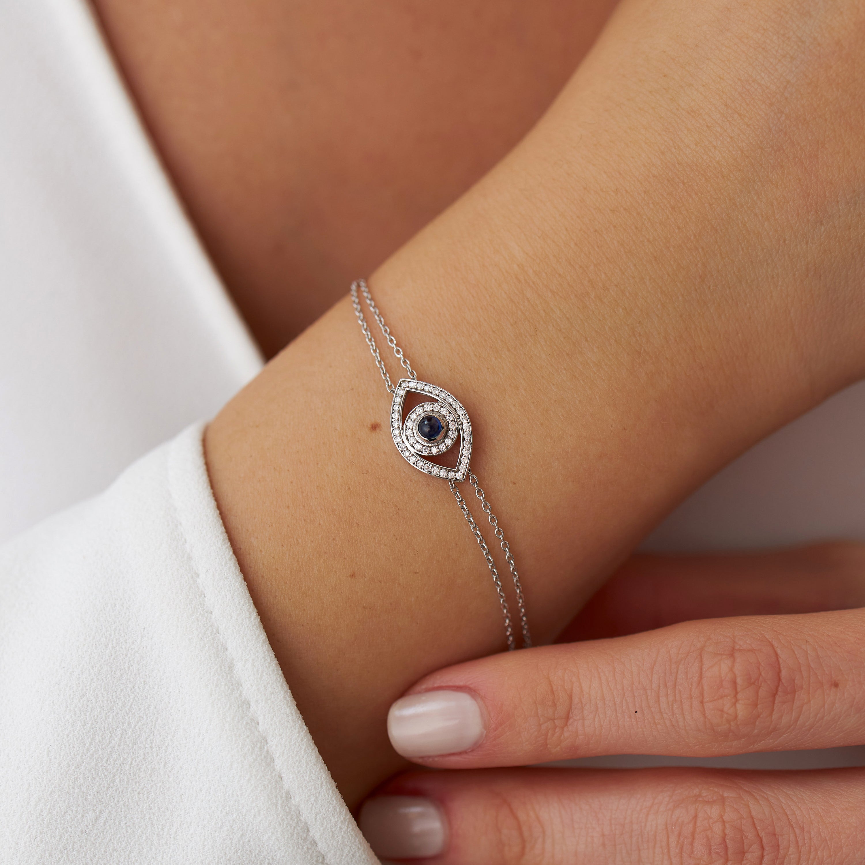 Sapphire and Diamond Evil Eye Bracelet Available in 14K Gold and 18K Gold