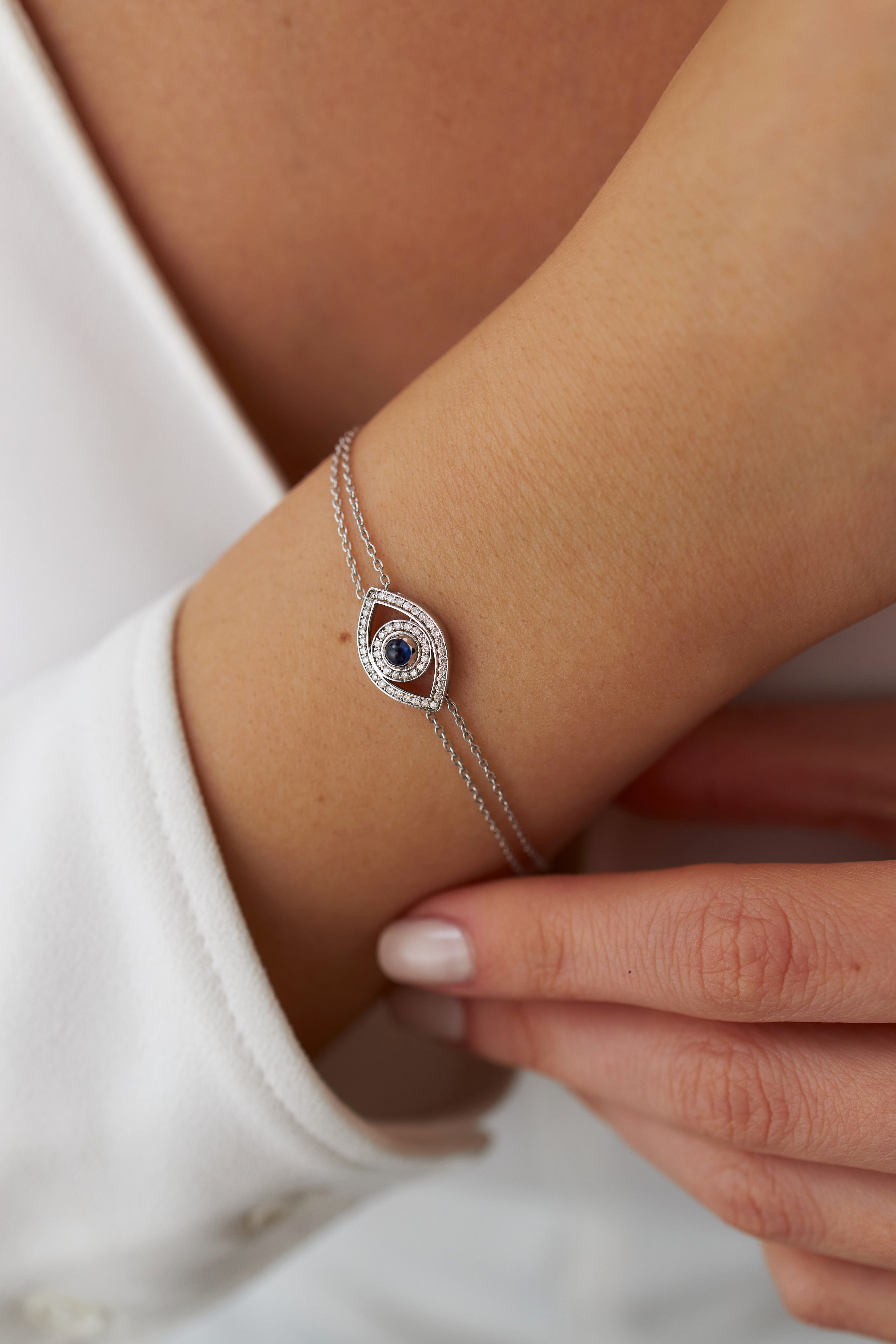 Sapphire and Diamond Evil Eye Bracelet Available in 14K Gold and 18K Gold