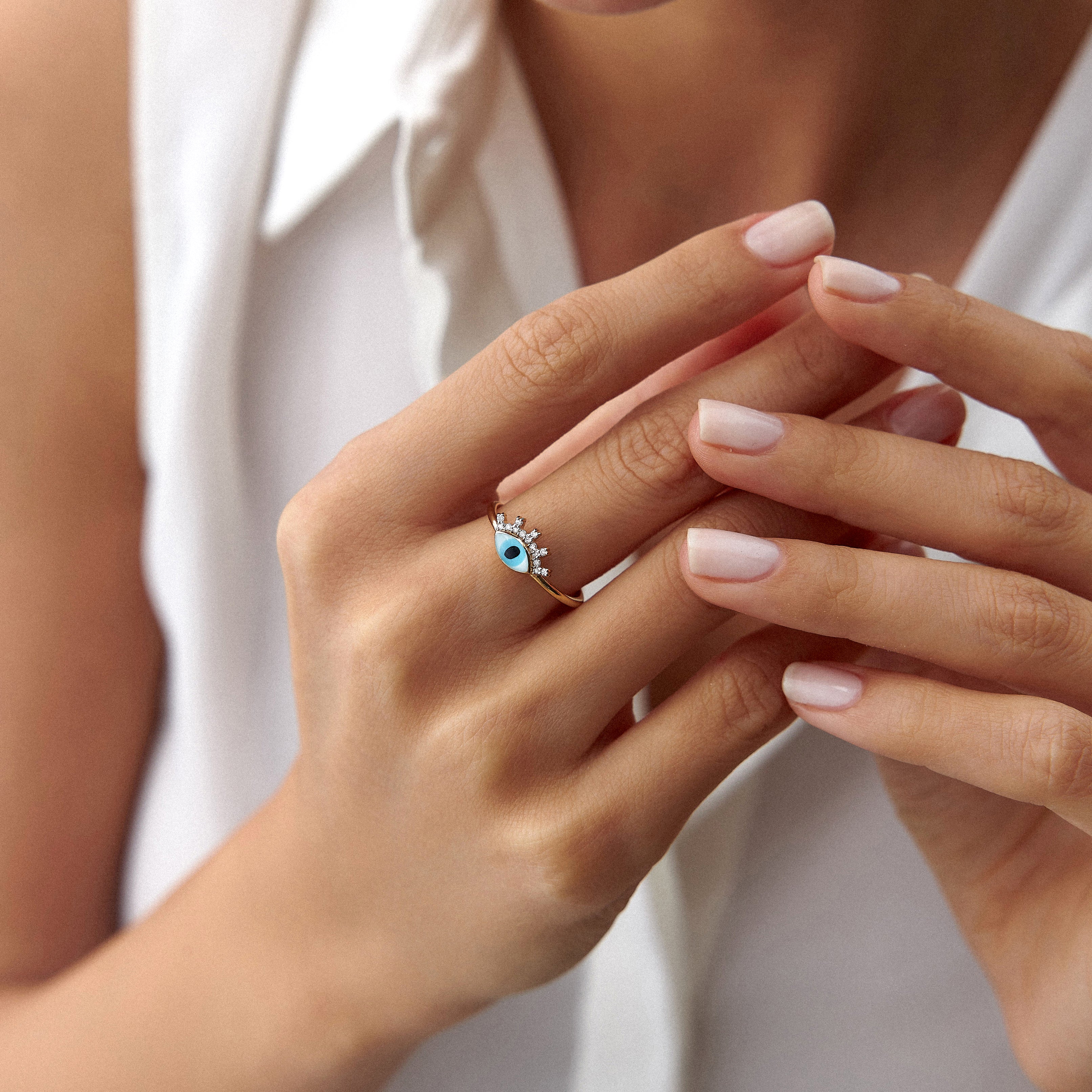 Diamond Mini Evil Eye Ring in 14K Gold